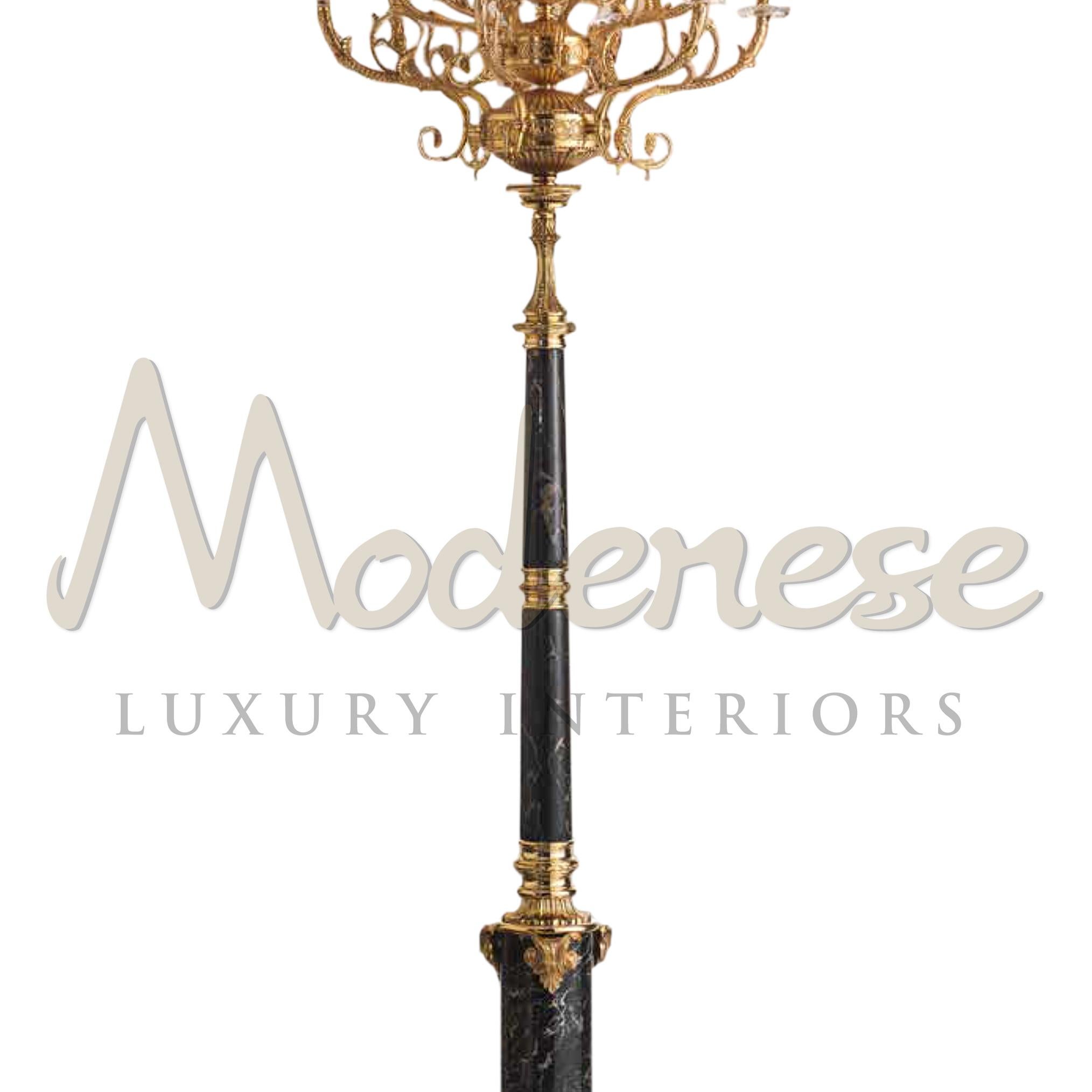 Italian Antique Charming 12-Lights Floor Lamp Made by Portoro Marble and Gold Finishing For Sale