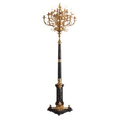 Antique Charming 12-Lights Floor Lamp Made by Portoro Marble and Gold Finishing