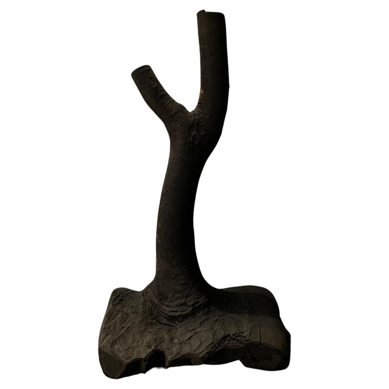 Antique Charred Branch Candle Holder For Sale