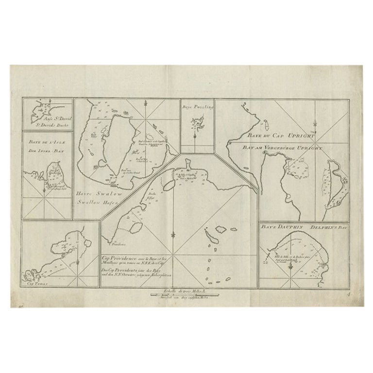 Carta antigua de Cap Providence y otras cartas de Hawkesworth, 1774