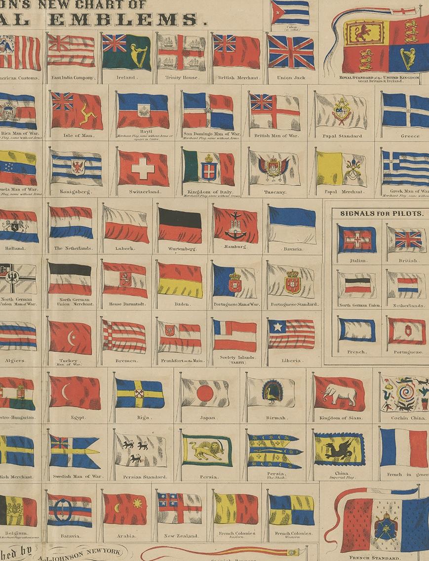 Antique Chart of National Emblems by Johnson, 1872 In Fair Condition In Langweer, NL