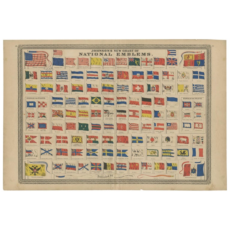 Antique Chart of National Emblems by Johnson, 1872 For Sale at 1stDibs
