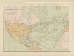 Antique Chart of the Atlantic Ocean, Europe to North America Route, 1870