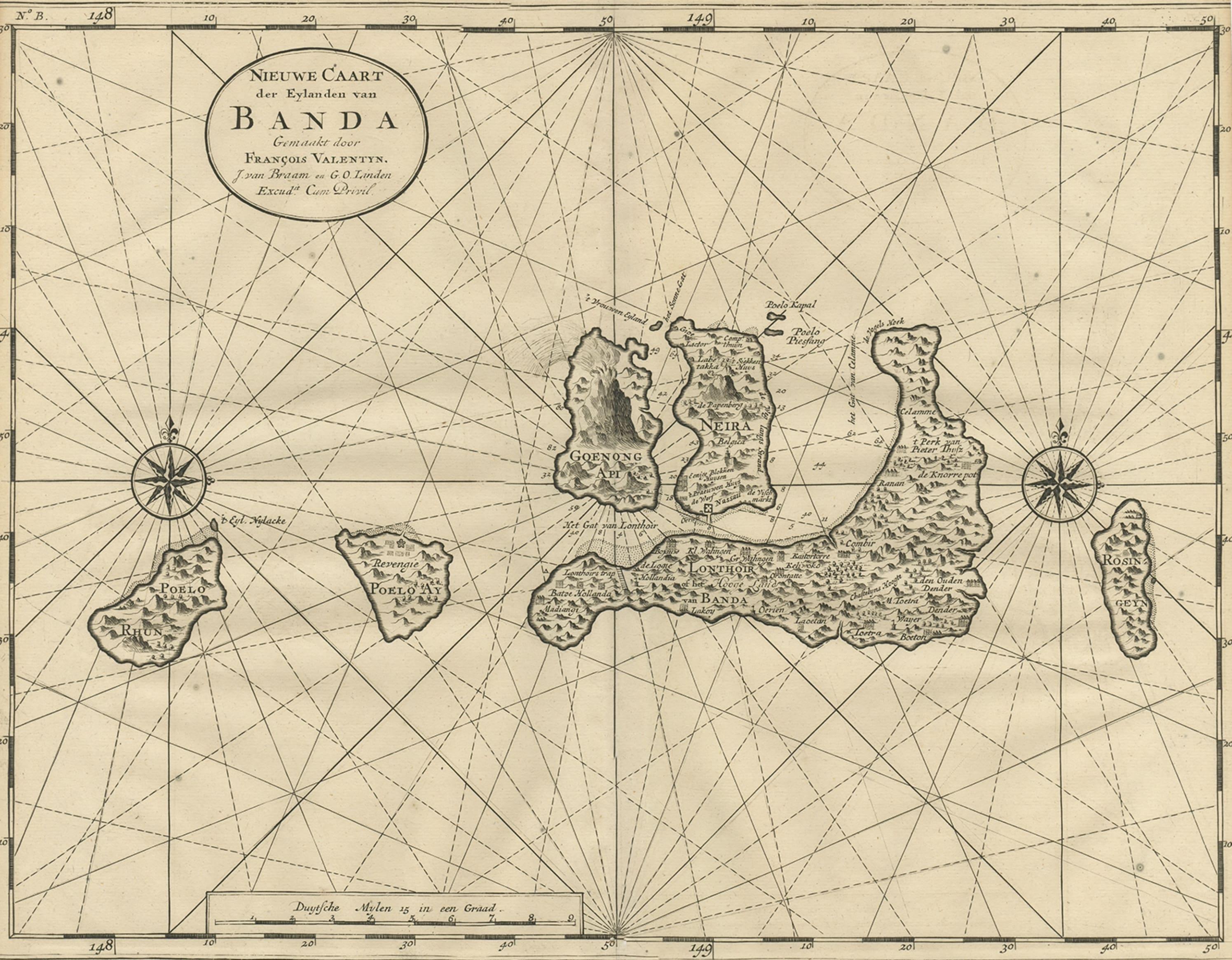 Antike Karte der Banda-Inseln oder der Spice-Inseln, Indonesien, 1726 im Zustand „Gut“ im Angebot in Langweer, NL