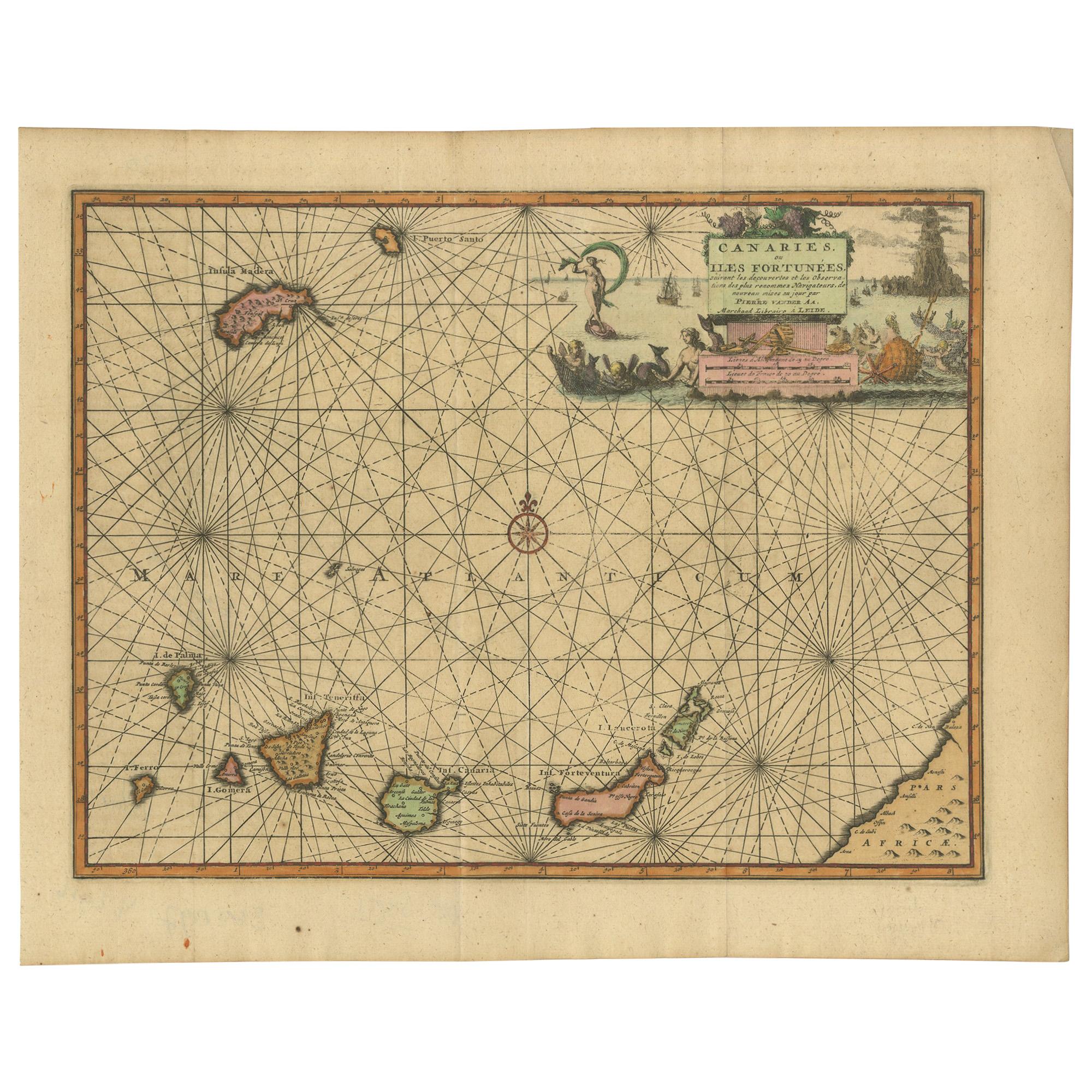Antique Chart of the Canary Islands by Van der Aa, circa 1720