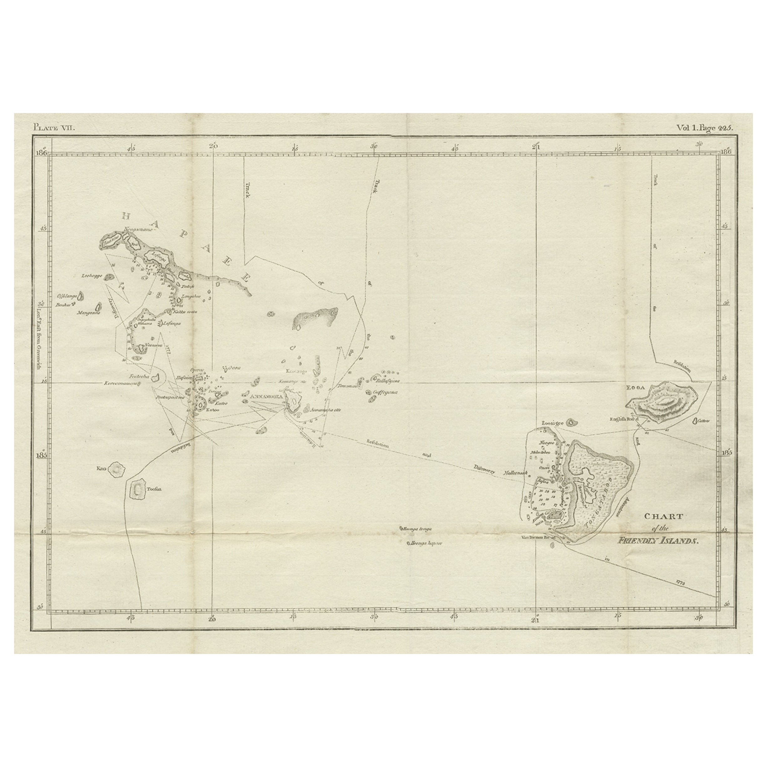 Tableau ancien des îles amicales ou aujourd'hui Tonga, par Cook, 1784