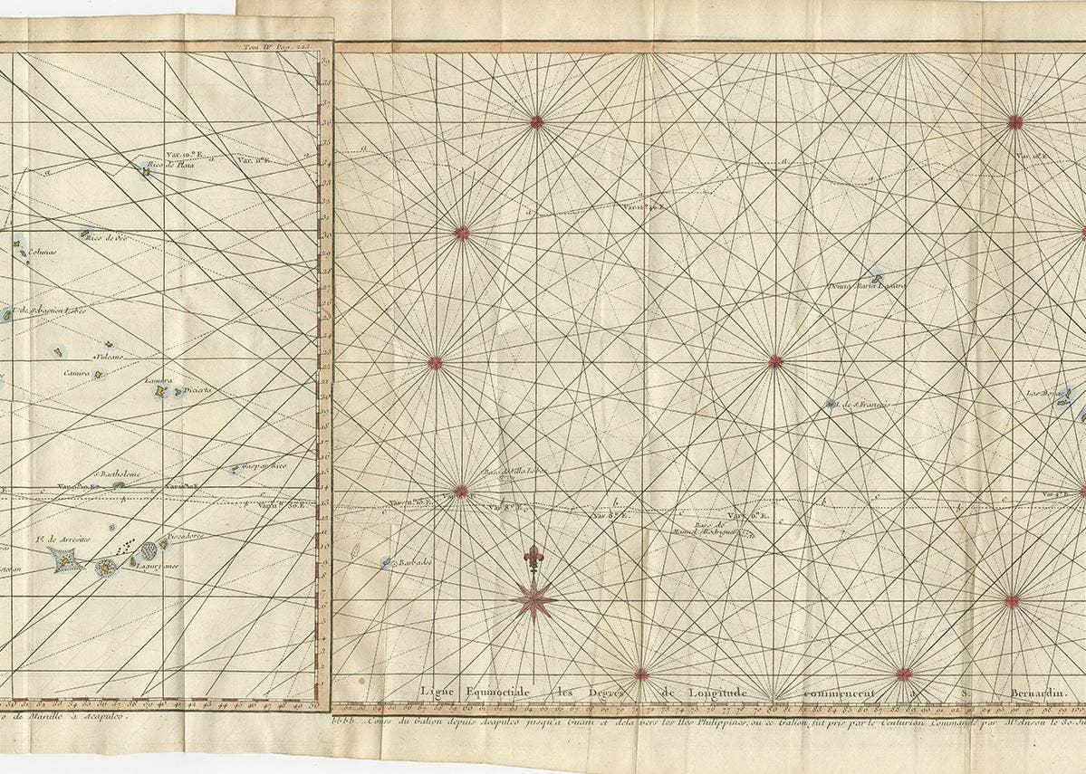 Antique Chart of the Mid-Pacific Ocean by Anson, c.1784