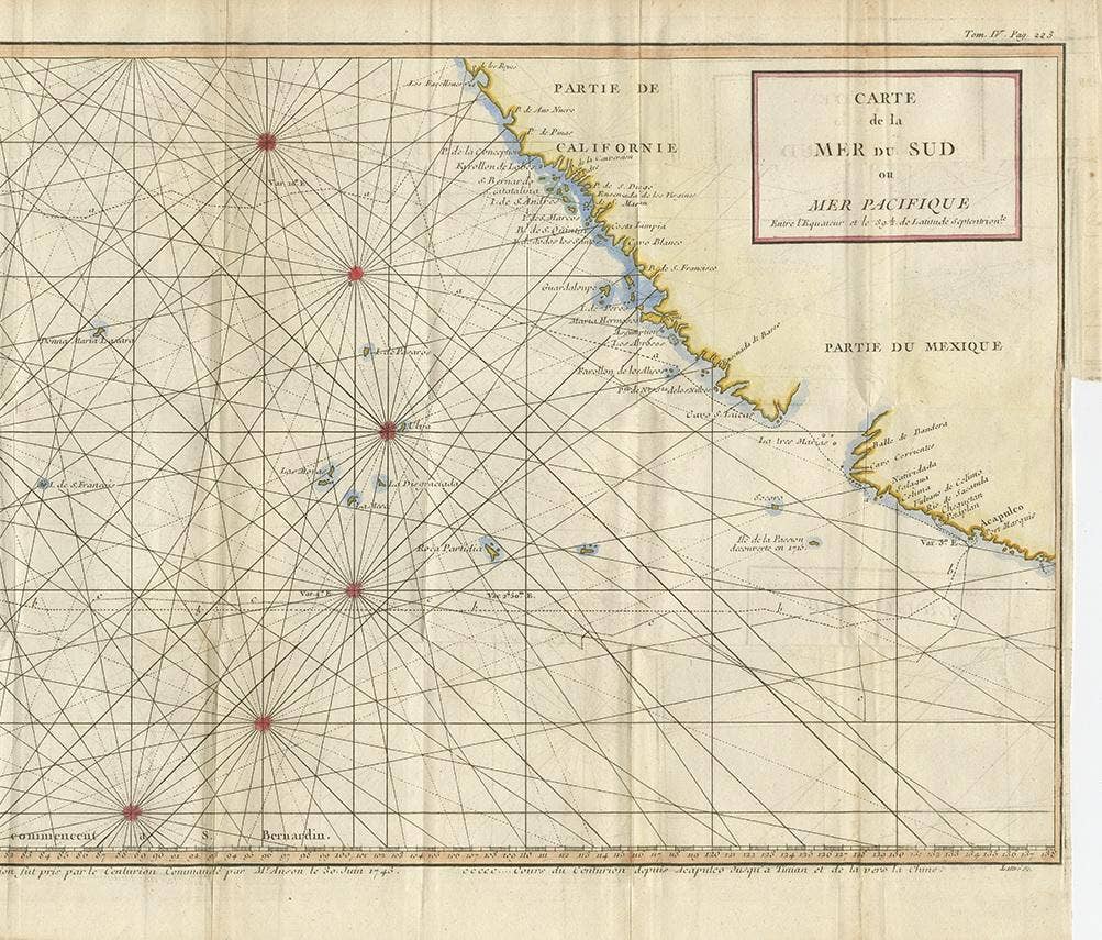 Antique Chart of the Mid-Pacific Ocean by Anson, c.1784