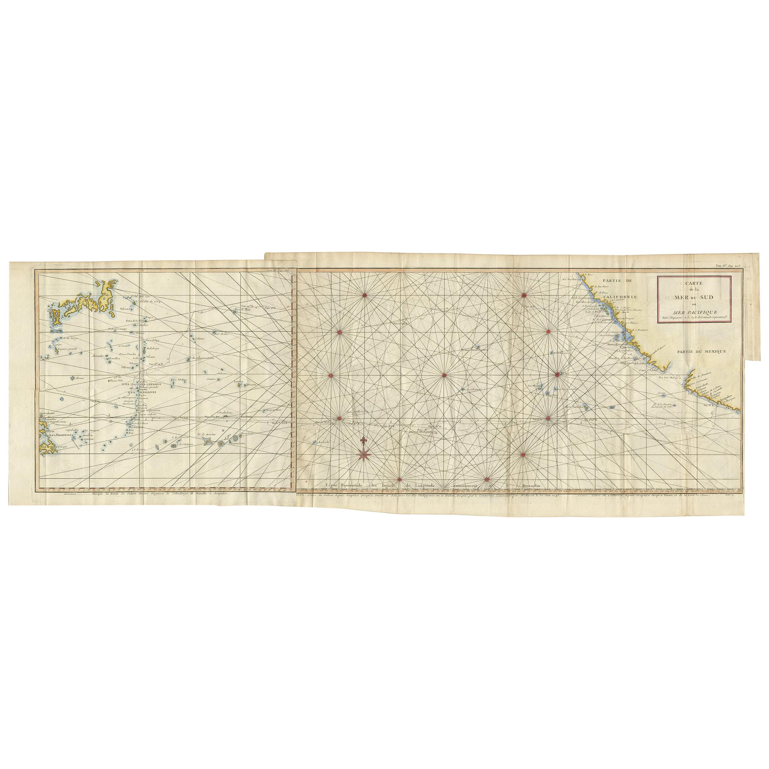 Antike Karte des Mittleren Pazifik-Ozeans von Anson, um 1784