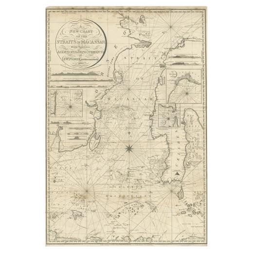 Antique Map of Straits of Makassar by J.W. Norie, Engraved Chart, 1820