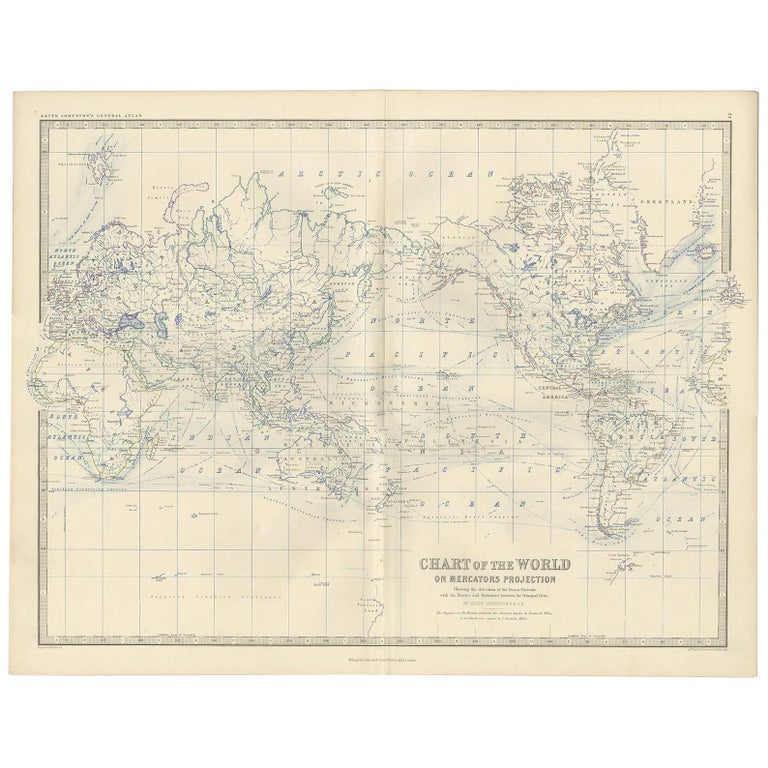 Antique Chart of the World by A.K. Johnston, 1865 at 1stDibs