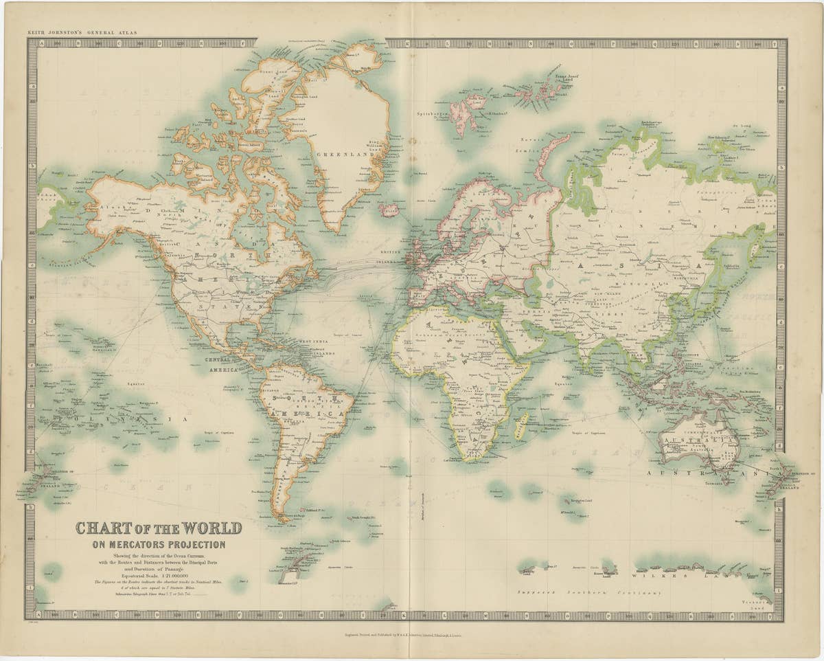 Antique Chart of the World by Johnston '1909'