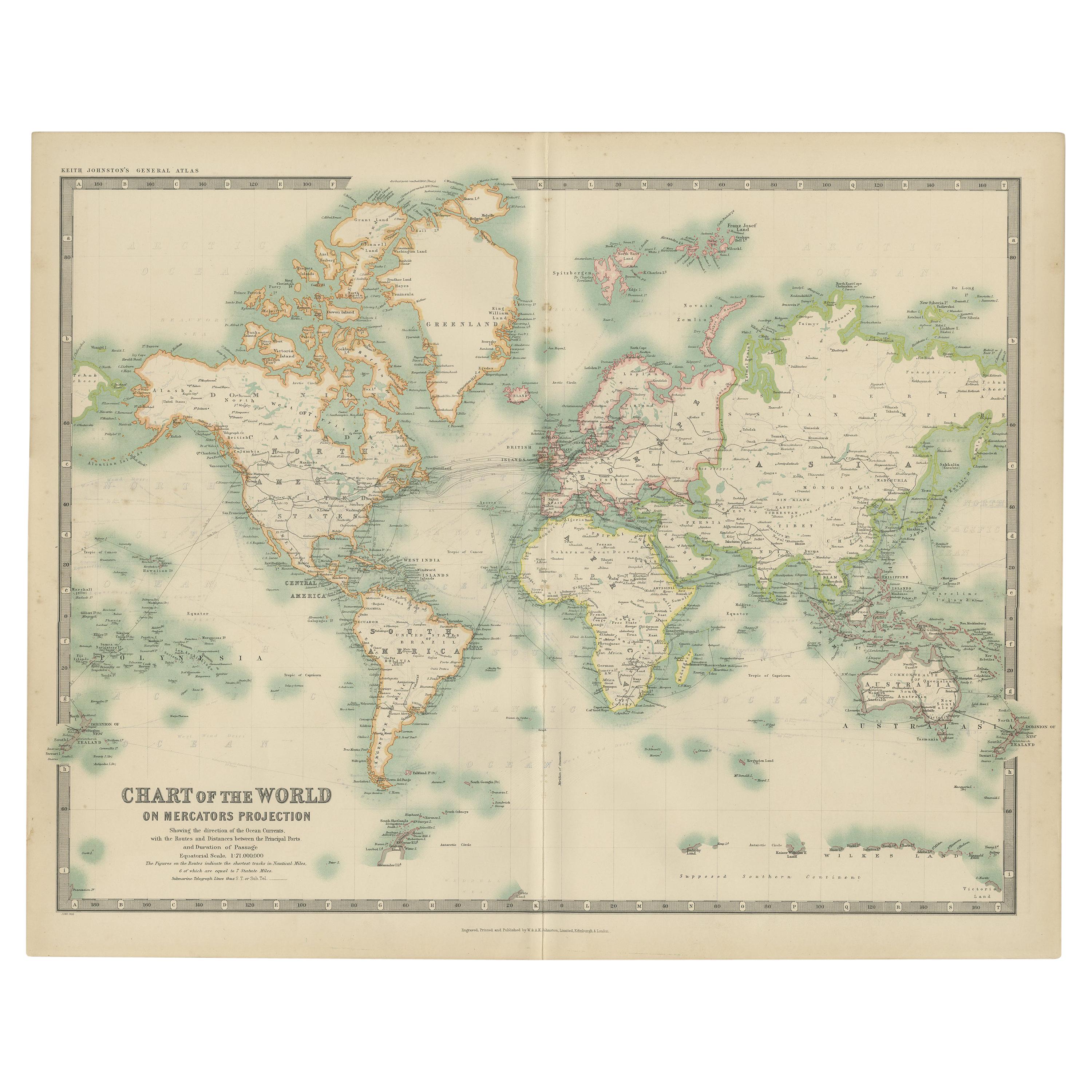 Antique Chart of the World by Johnston '1909'