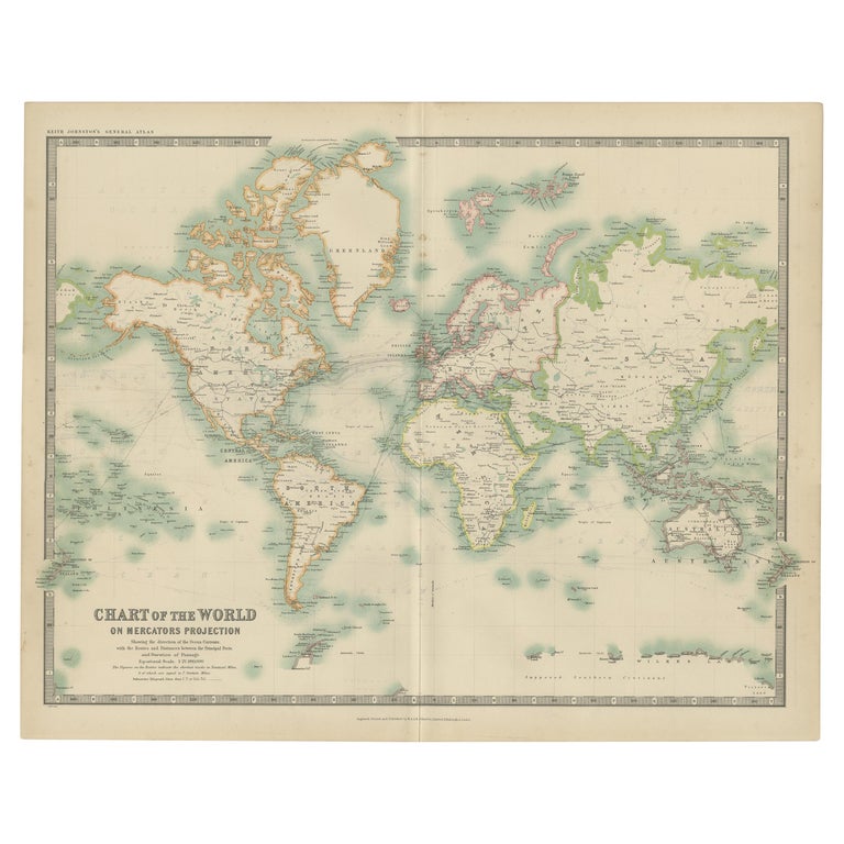 Antique Chart of the World by Johnston '1909' For Sale at 1stDibs