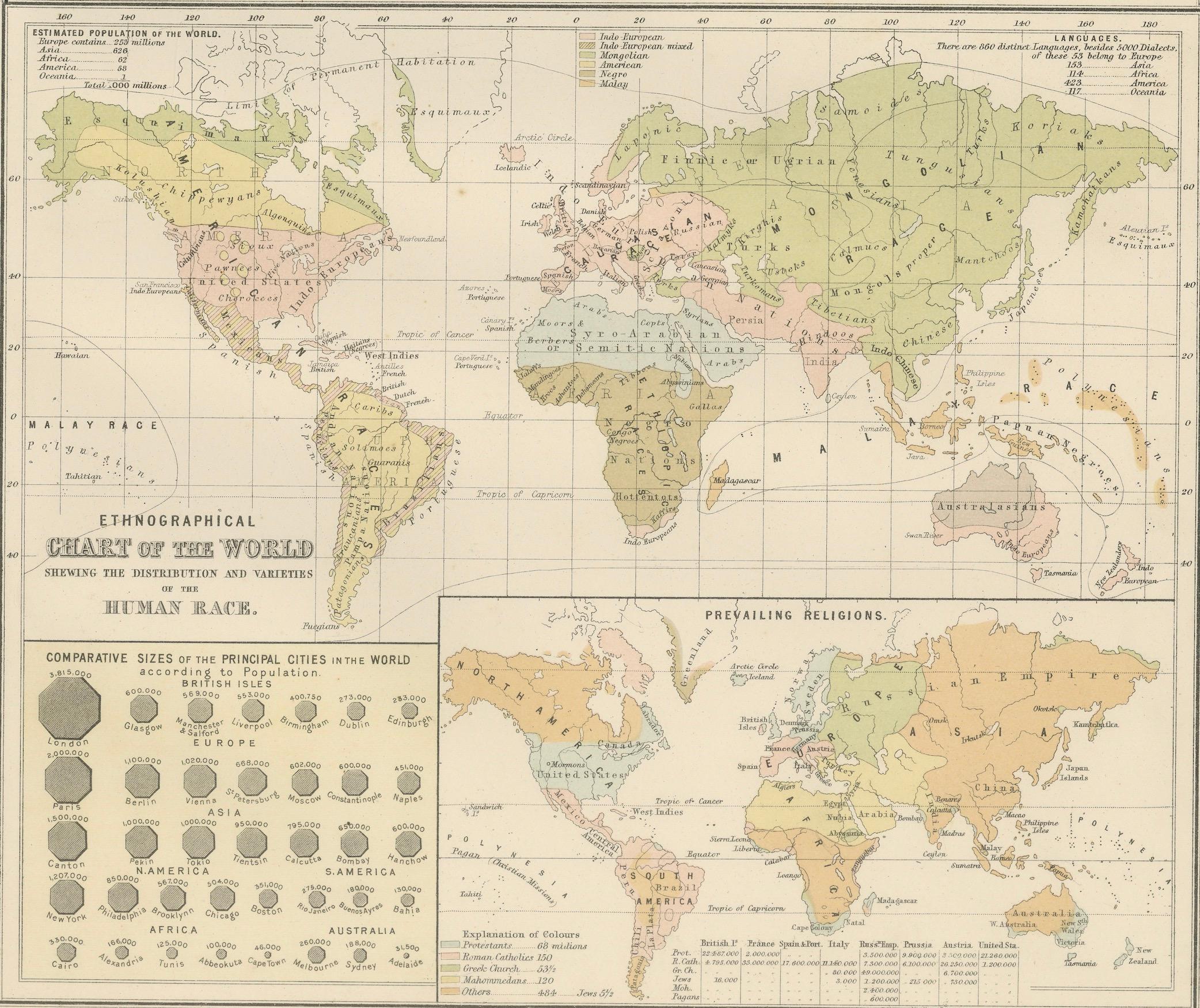 Antique Charts of the World – Physical Features and Ethnographical Map, 1884 For Sale 5
