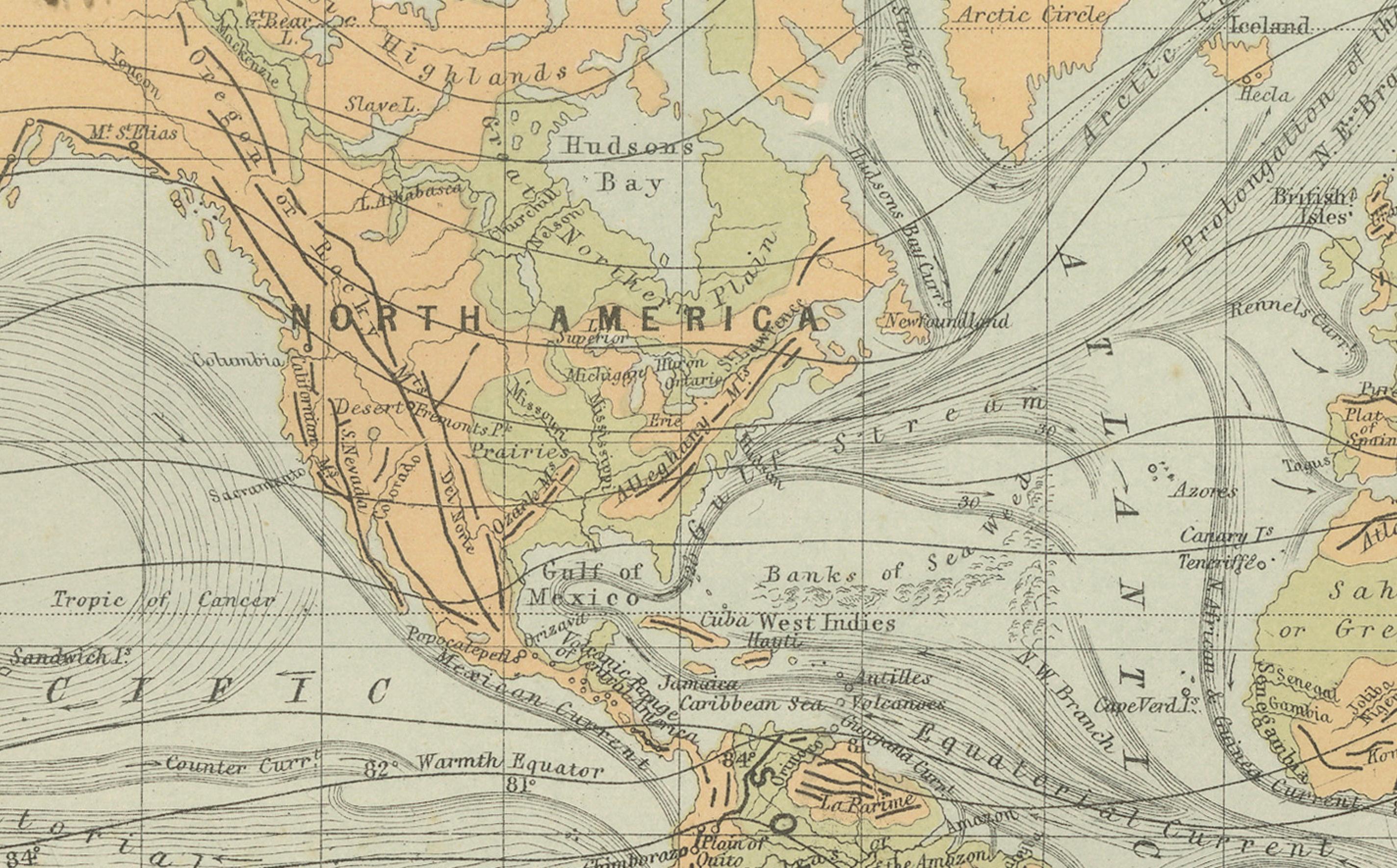 Scottish Antique Charts of the World – Physical Features and Ethnographical Map, 1884 For Sale