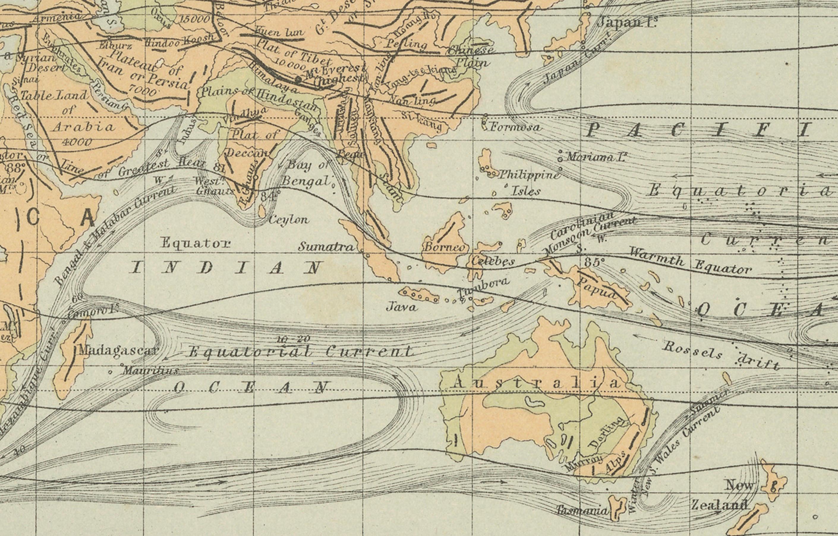 Antique Charts of the World – Physical Features and Ethnographical Map, 1884 In Good Condition For Sale In Langweer, NL