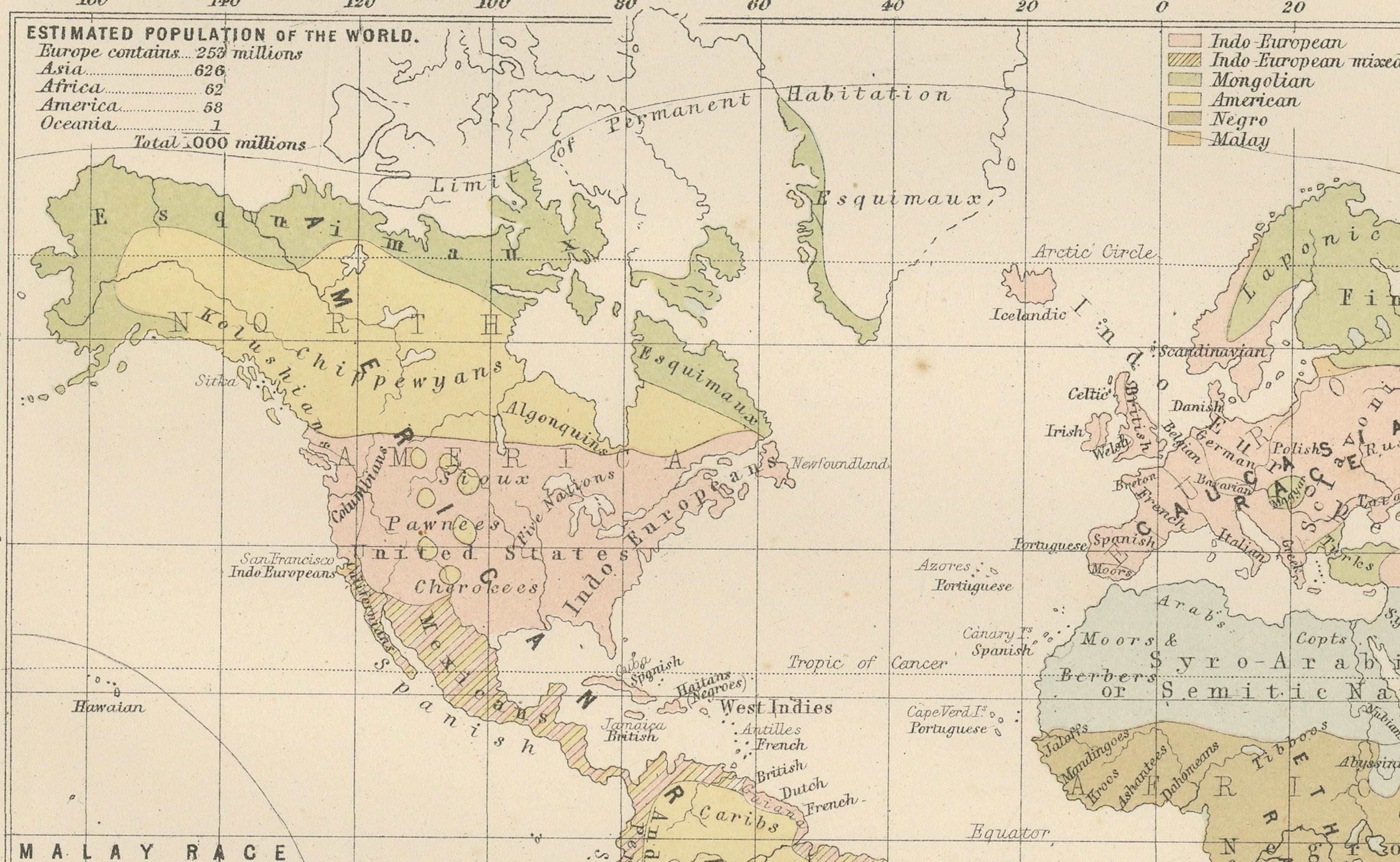 Antique Charts of the World – Physical Features and Ethnographical Map, 1884 For Sale 1