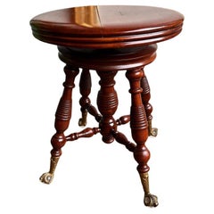 Antique Chas Parker Co. Adjustable Height Piano Stool With Claw Feet