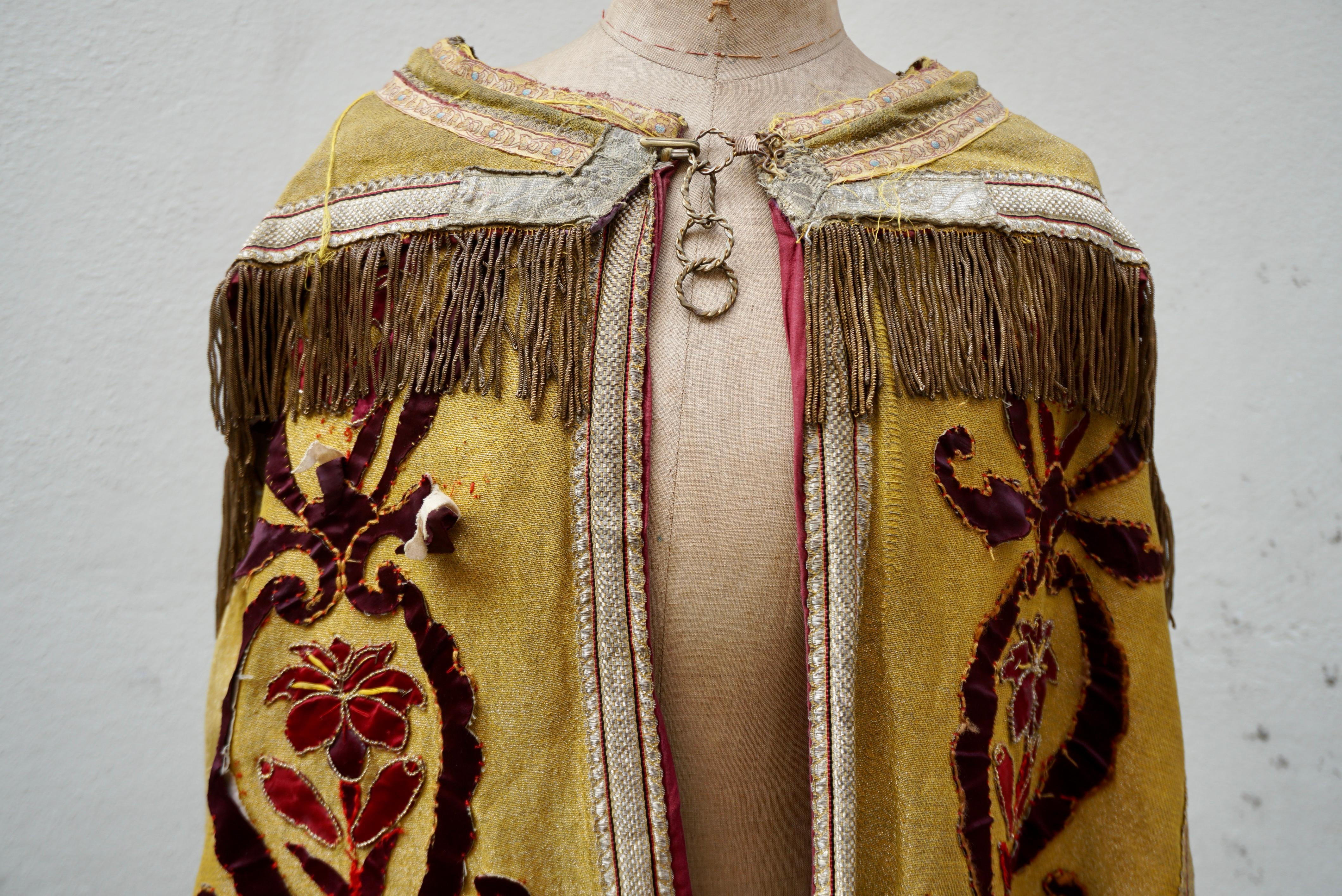Antique Chasuble Religious Vestment Embroidered Textile, 3 Pieces For Sale 3