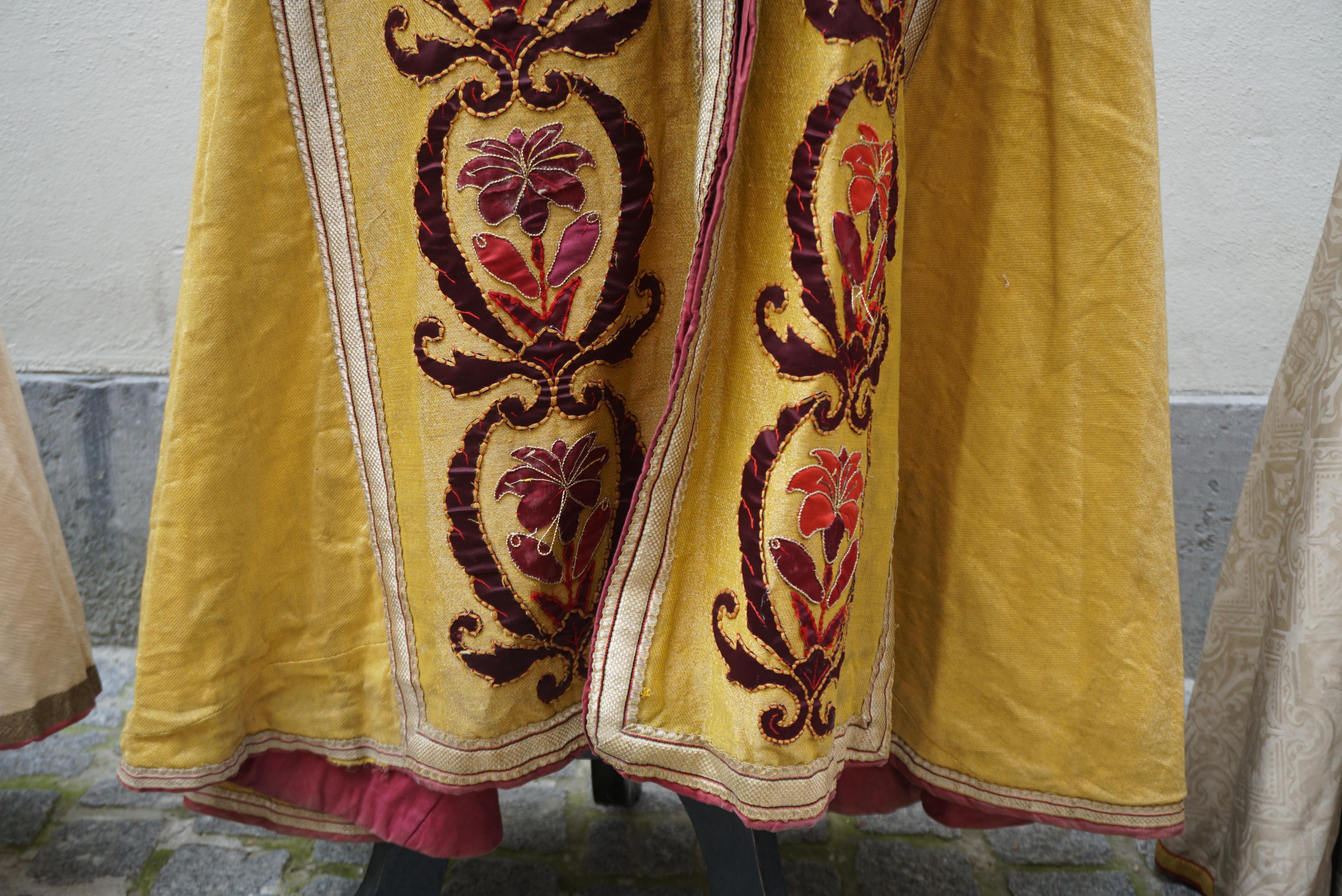 Antique Chasuble Religious Vestment Embroidered Textile, 3 Pieces For Sale 5