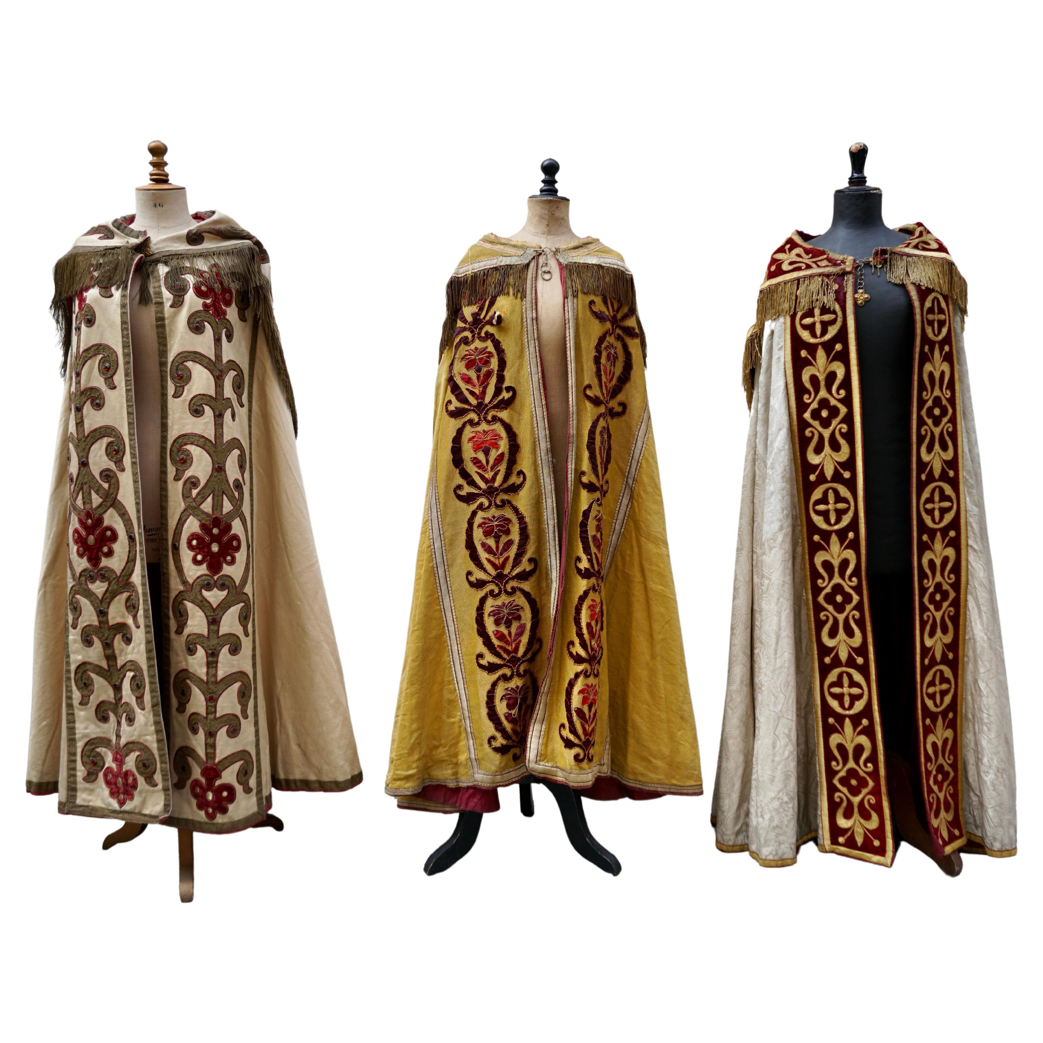Three beautiful early 19th century religious Christian choir cap or chasubles for priest, woven with golden metallic wires, and beautiful floral design.These chasubles were used in the church as choir uniforms for special Catholic occasions.
Roman