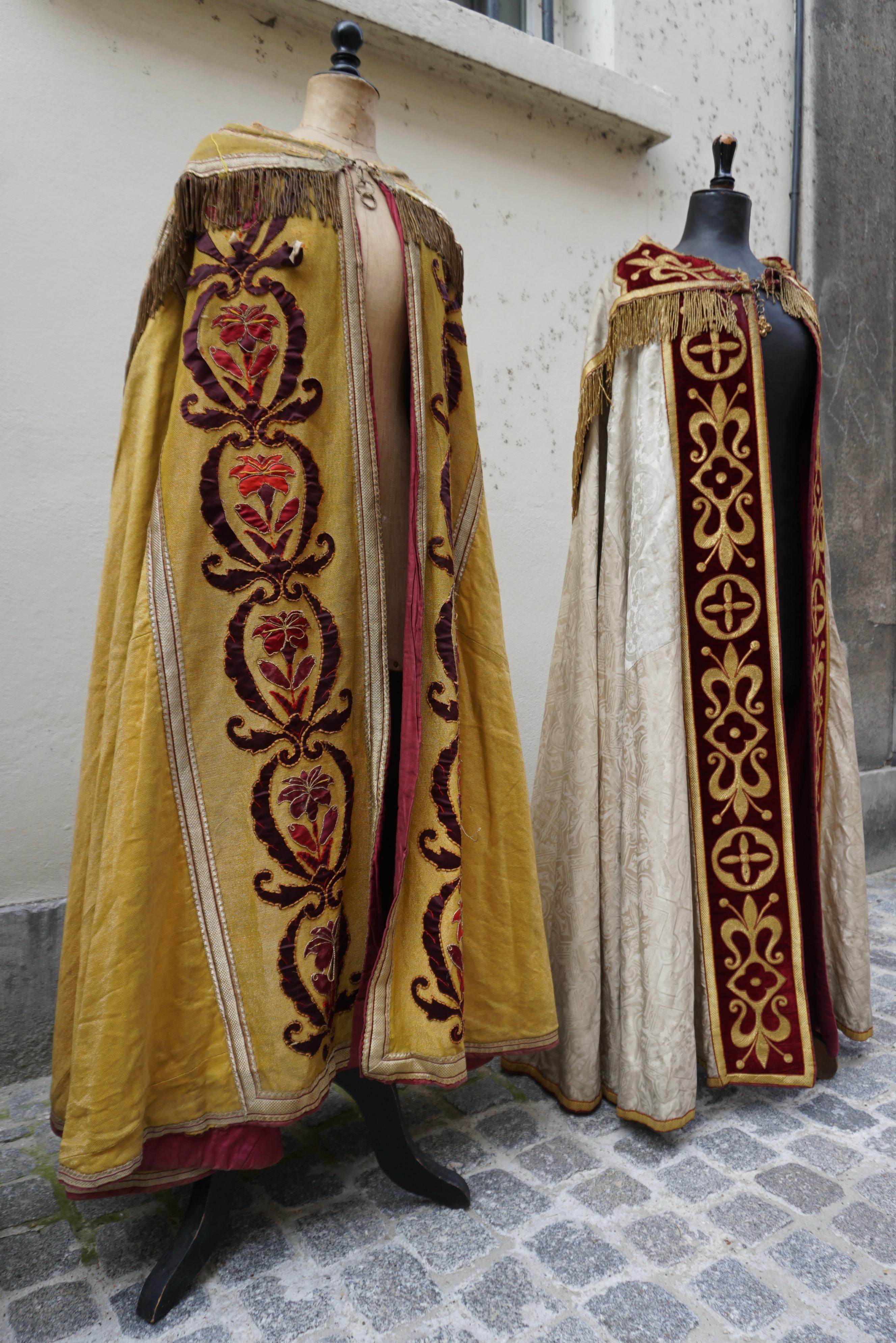 19th Century Antique Chasuble Religious Vestment Embroidered Textile, 3 Pieces For Sale