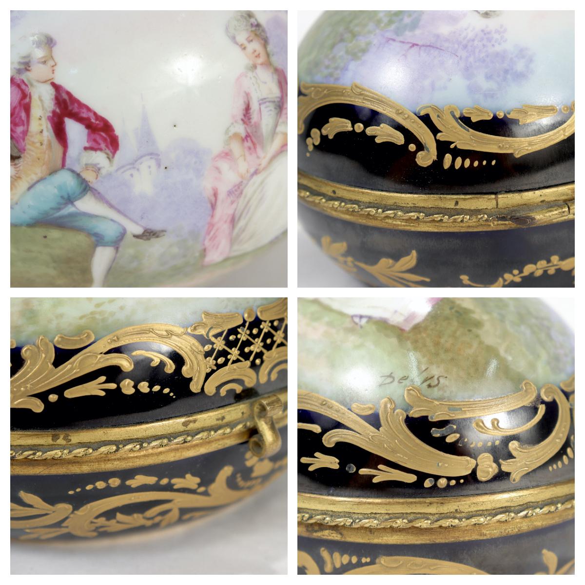 Antique Chateau Des Tuileries Sevres Type Porcelain Hand Painted Dresser Box For Sale 8