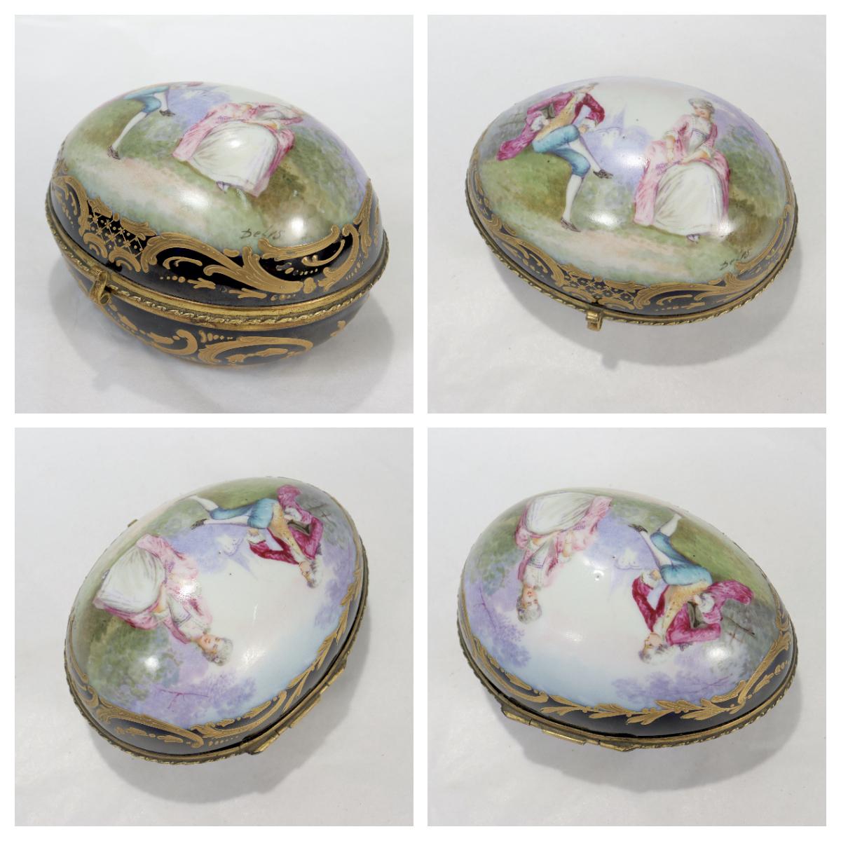 Caja cómoda antigua de porcelana pintada a mano tipo Chateau des Tuileries Sevres Porcelana