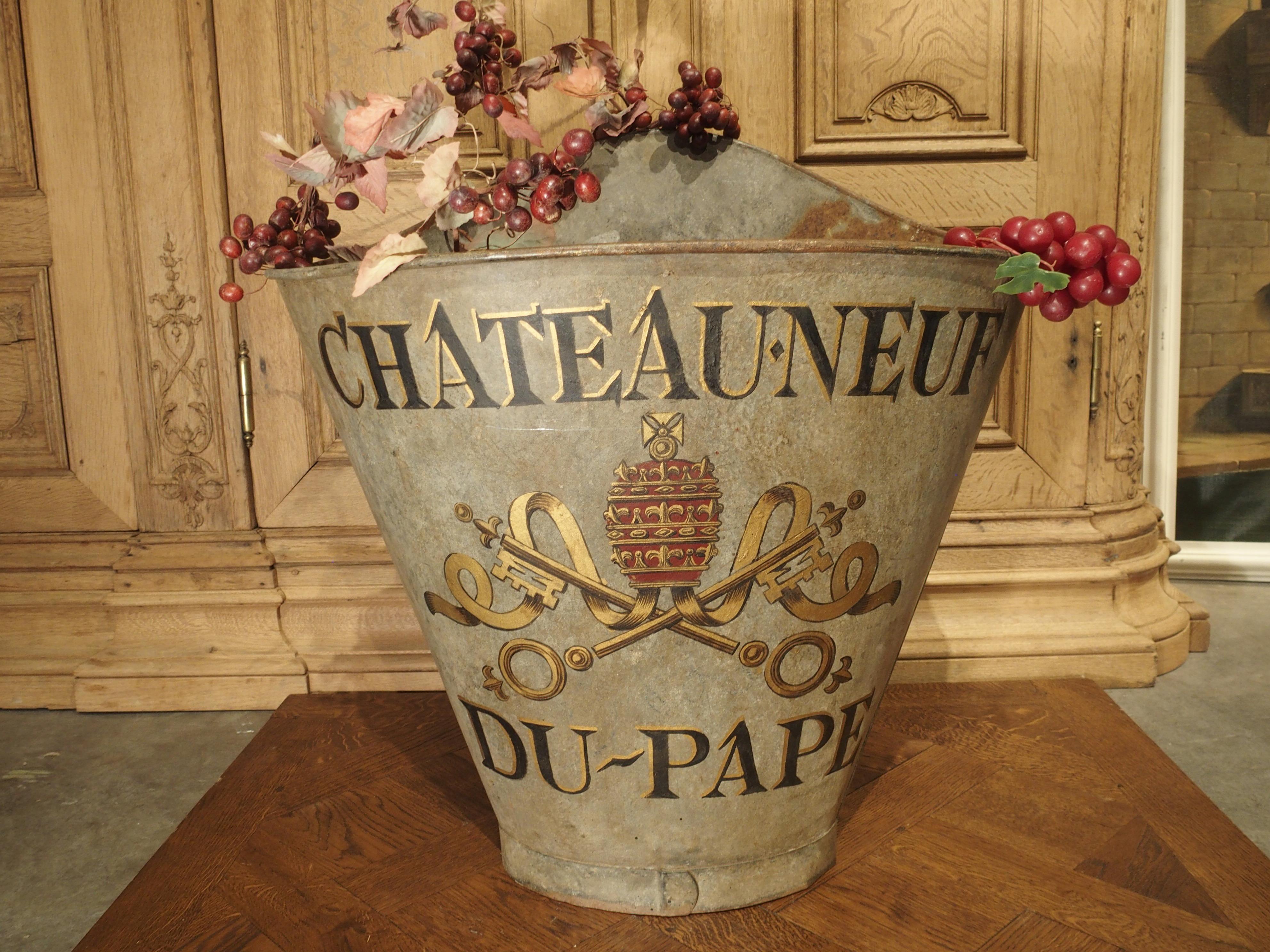 Hand-Painted Antique Chateauneuf Du Pape Grape Harvesting Hotte