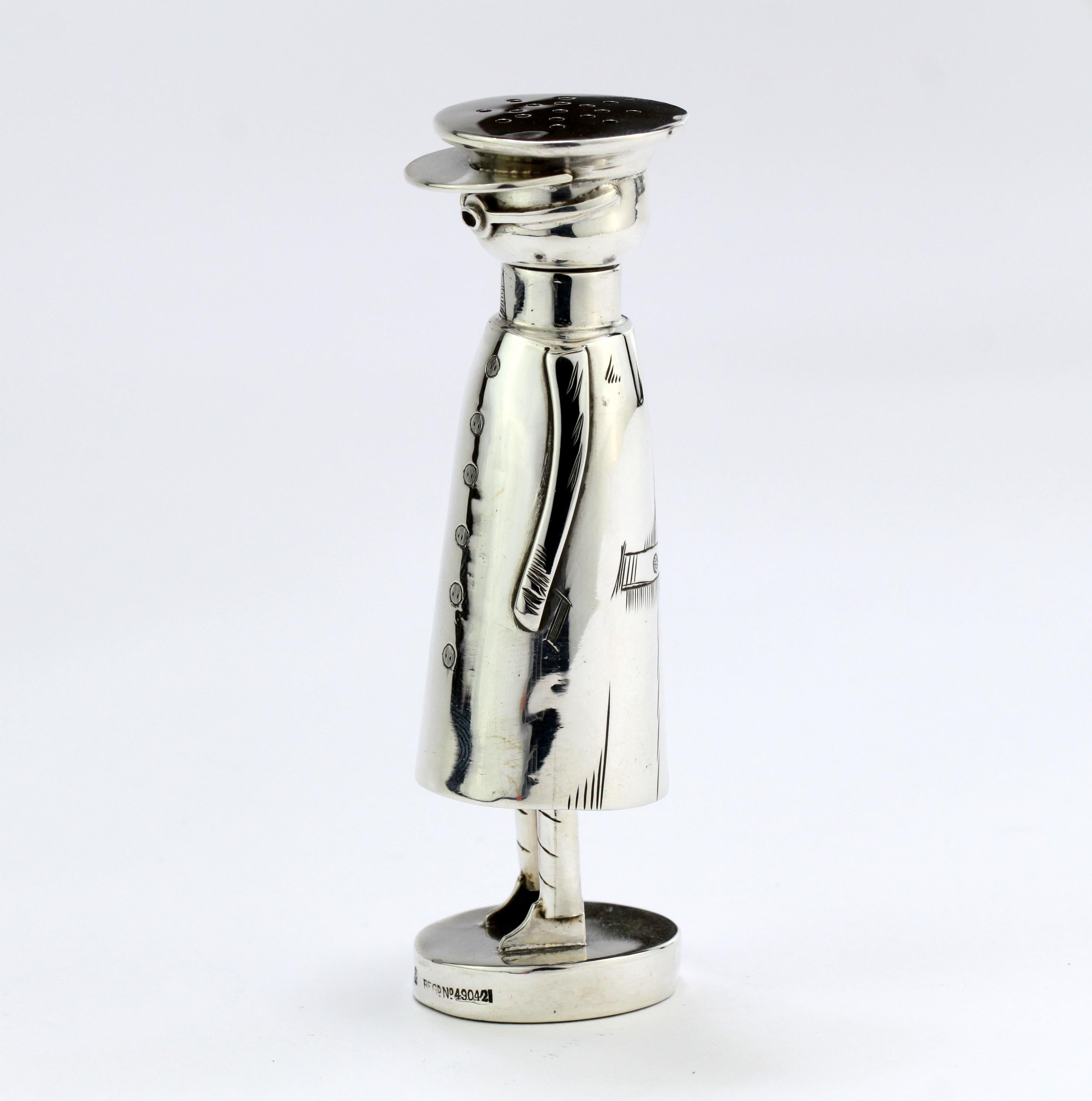British Antique Chauffeur Edwardian Novelty Silver Salt/Pepper Holder, Chester 1908