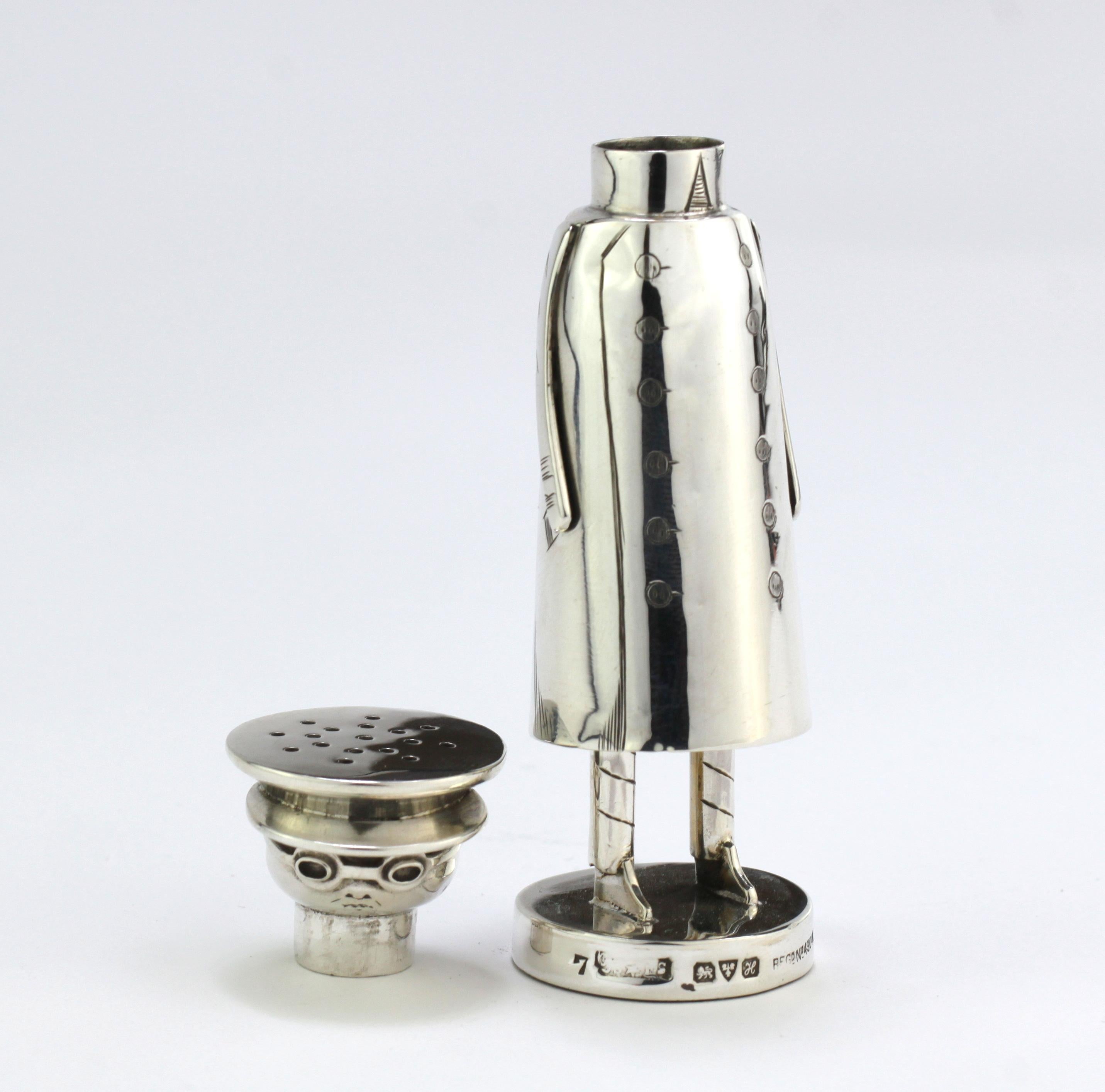 Early 20th Century Antique Chauffeur Edwardian Novelty Silver Salt/Pepper Holder, Chester 1908