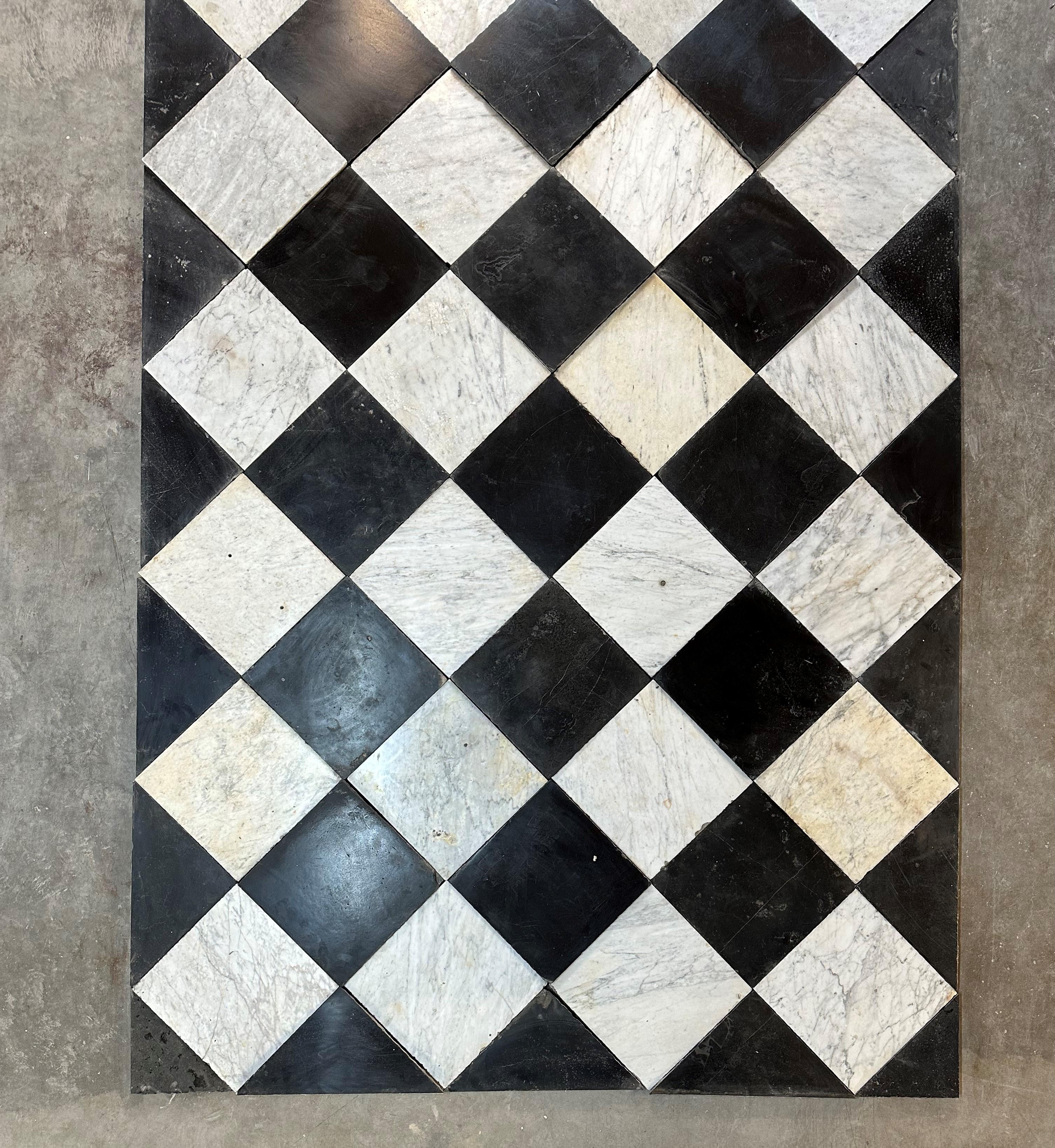 Dutch Antique Checkered Black an White Marble Tiles