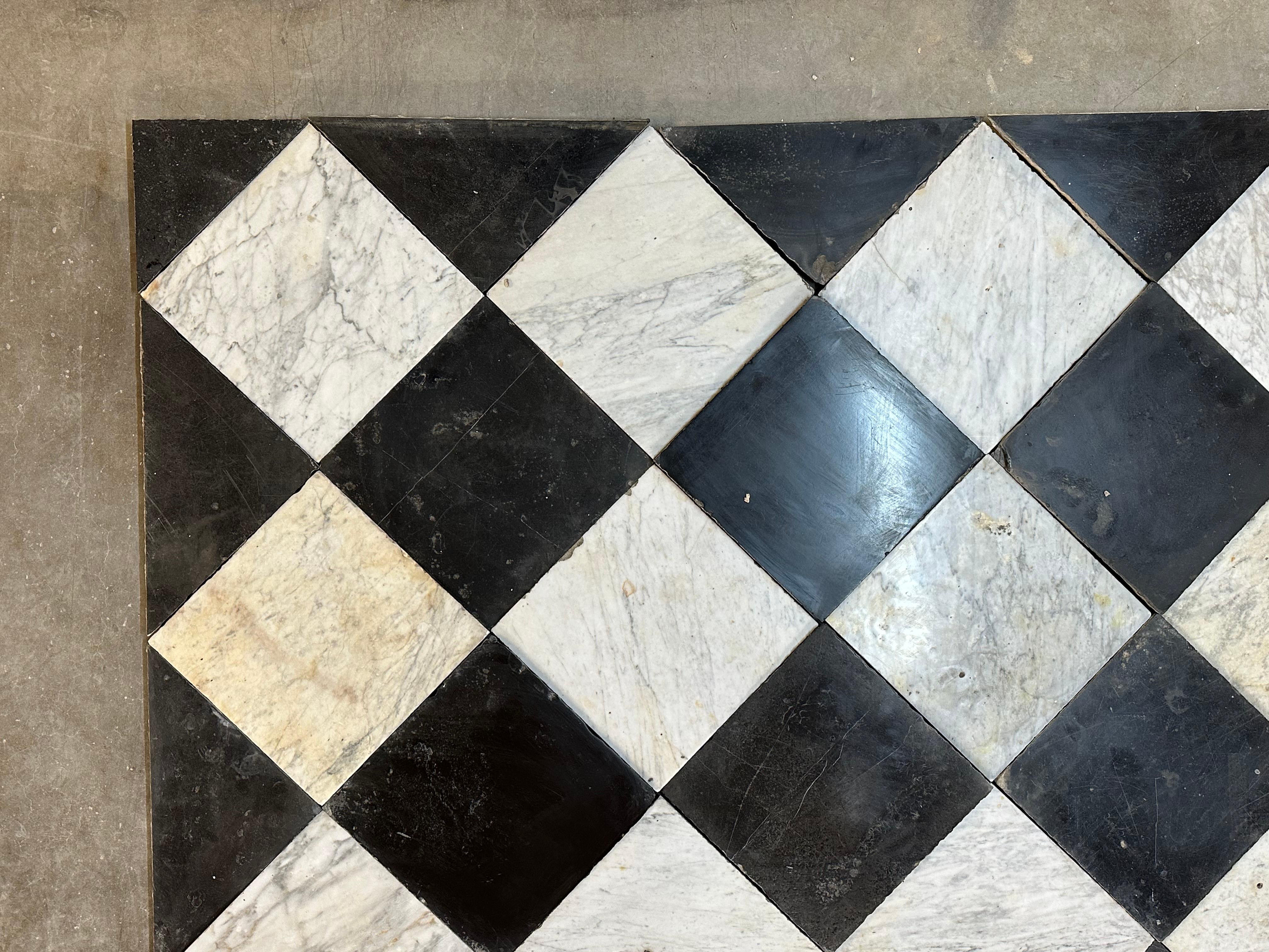 19th Century Antique Checkered Black an White Marble Tiles