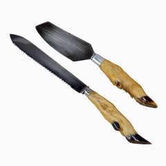 Antique Cheese and Butter Knives with Deer Handles, circa 1950s