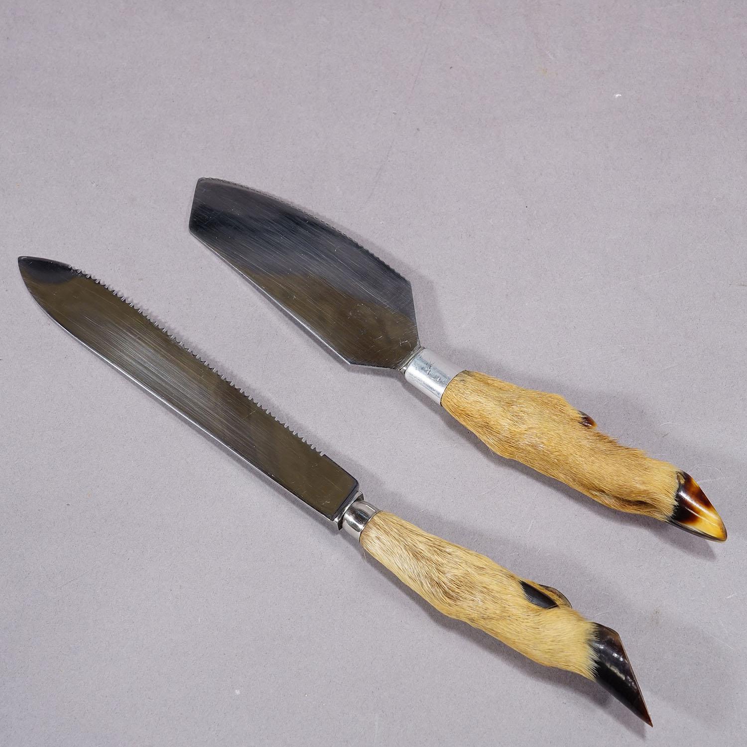 Black Forest Antique Cheese and Butter Knives with Deer Handles, circa 1950s For Sale