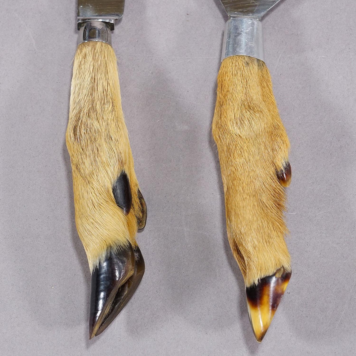 German Antique Cheese and Butter Knives with Deer Handles, circa 1950s For Sale