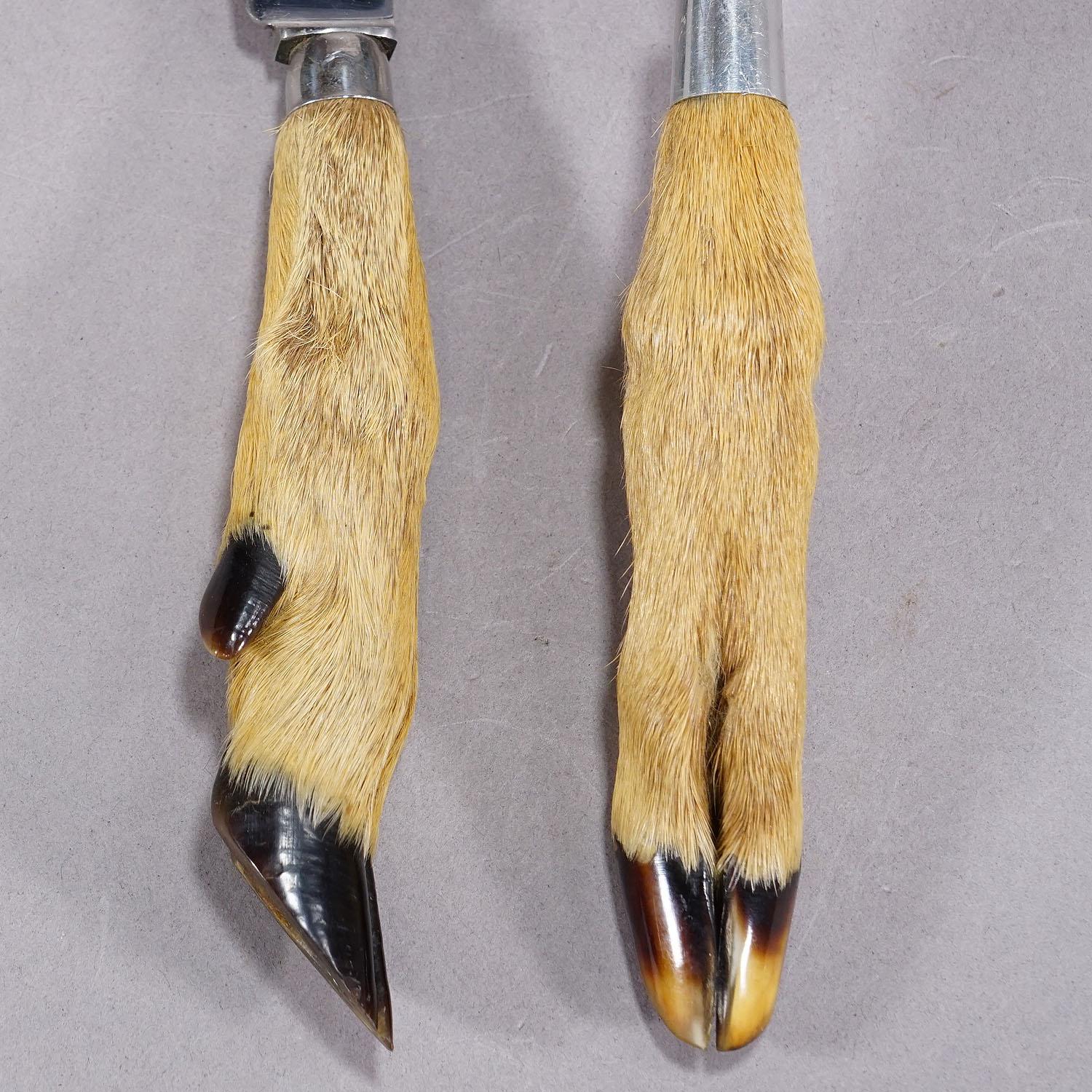 Antique Cheese and Butter Knives with Deer Handles, circa 1950s In Good Condition For Sale In Berghuelen, DE
