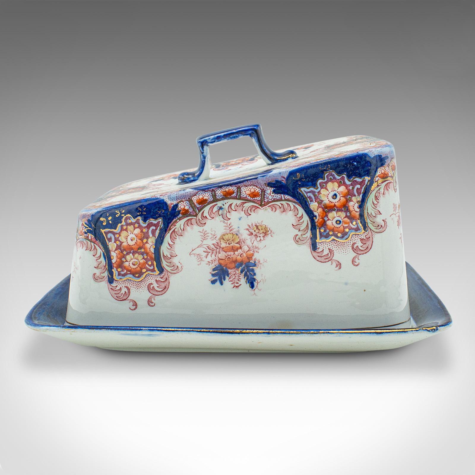 British Antique Cheese Keeper Dish, English, Ceramic, Butter Tray, Kitchen, Victorian For Sale