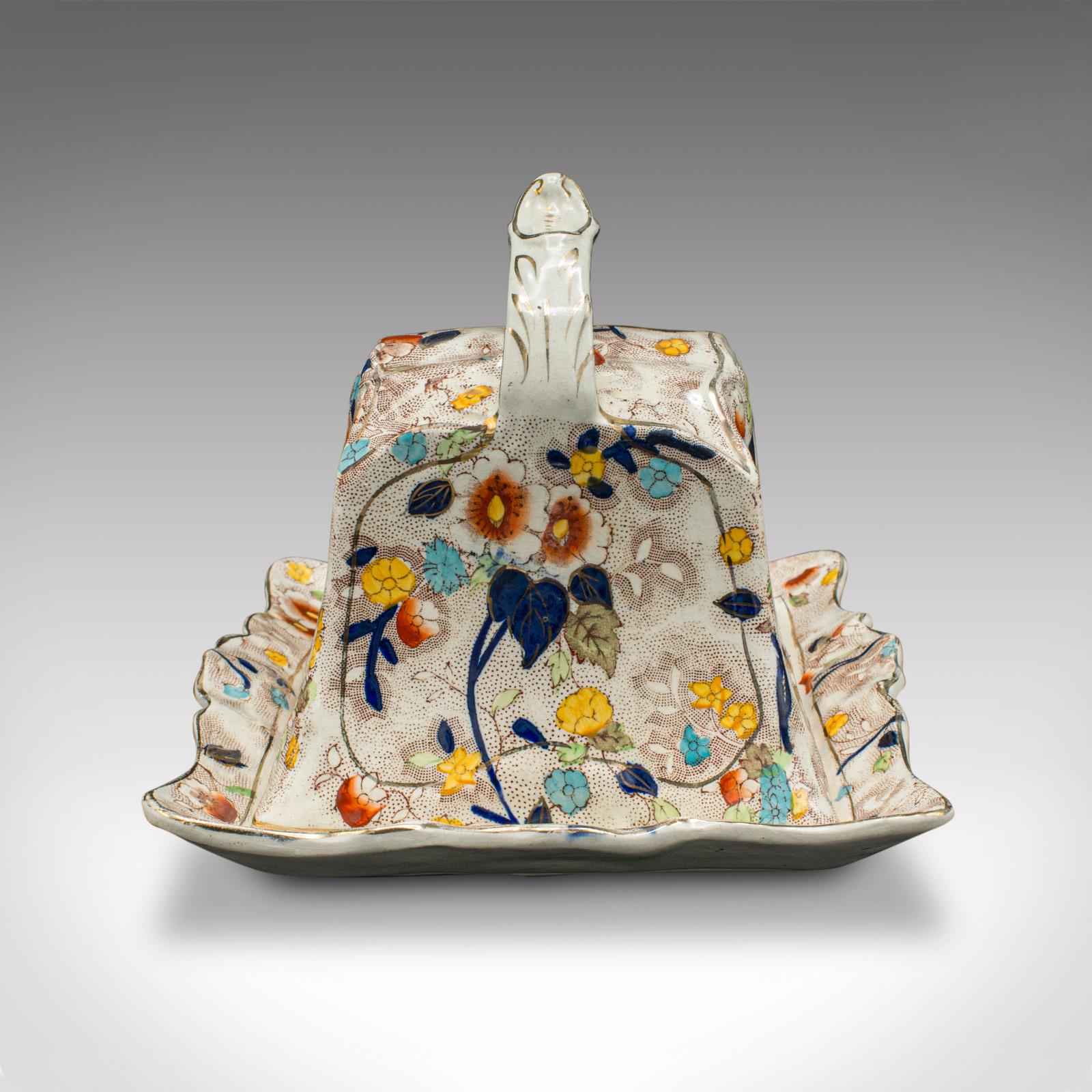 19th Century Antique Cheese Keeper, English, Ceramic, Decorative Butter Dish, Victorian, 1900 For Sale