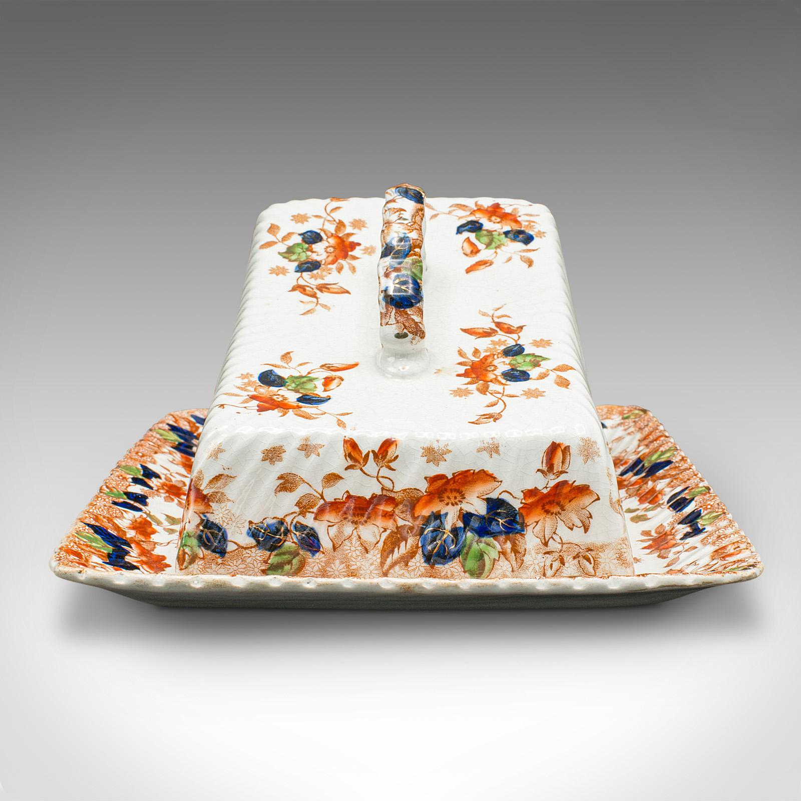 British Antique Cheese Keeper, English, Ceramic, Decorative Truckle Dish, Victorian For Sale