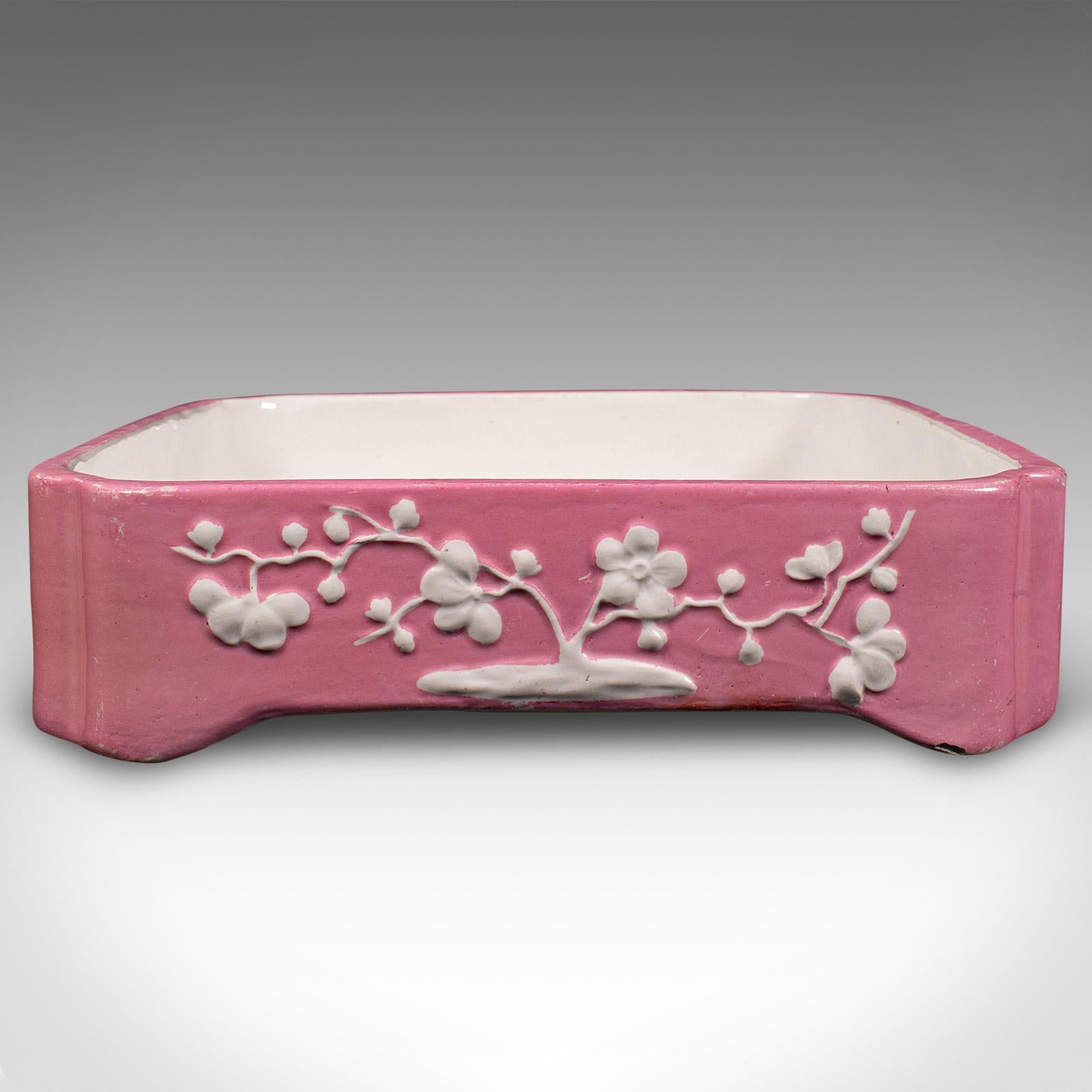 British Antique Cheese Wheel Dish, English, Ceramic, Decorative Butter Tray, Victorian For Sale