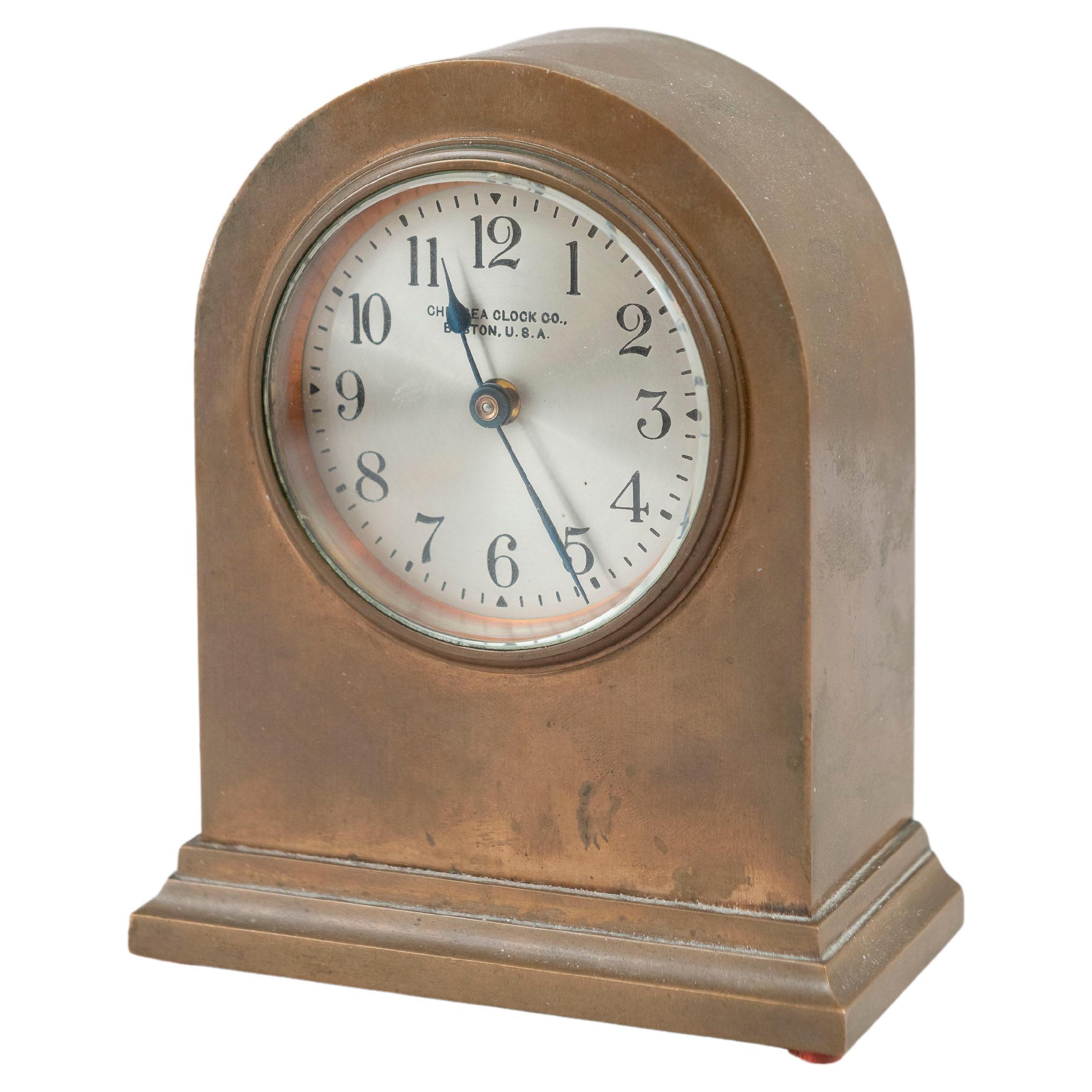 Antique "Chelsea Co." Brass Clock, Mini Size, ca. 1910 For Sale