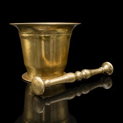 Antiker Chemist's Mortar & Pestle, englisches Apothekergefäß aus Messing, viktorianisch, 1850