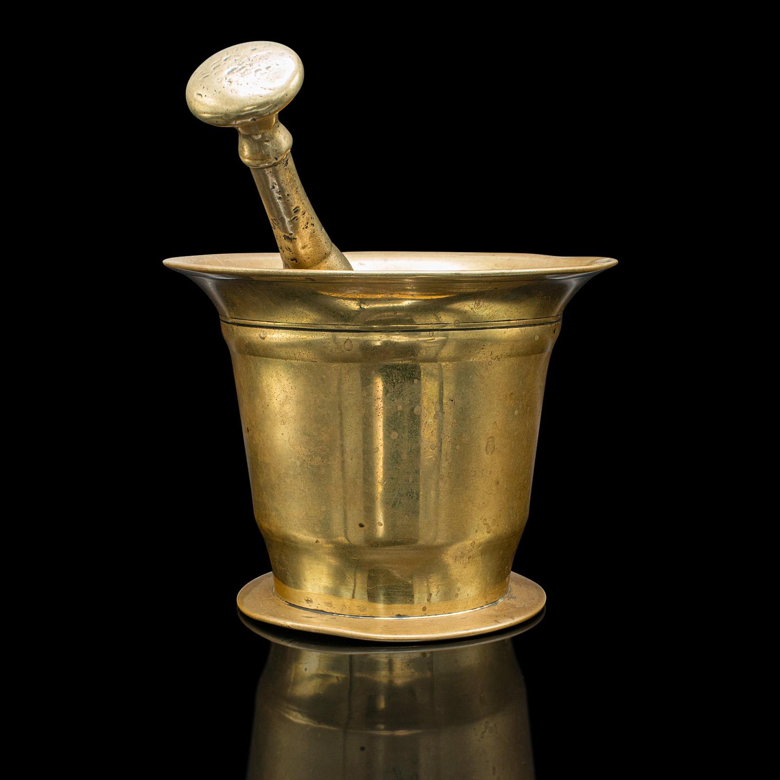 19th Century Antique Chemist's Mortar & Pestle, English Brass Apothecary Aid, Victorian, 1850 For Sale