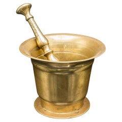 Antique Chemist's Mortar & Pestle, English Brass Apothecary Aid, Victorian, 1850