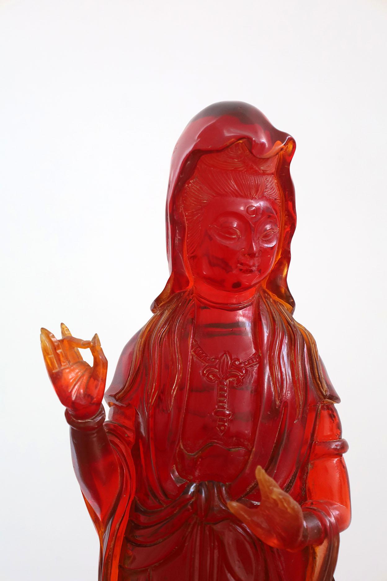 Antique Cherry Amber Resin Guanyin Sculpture For Sale 3