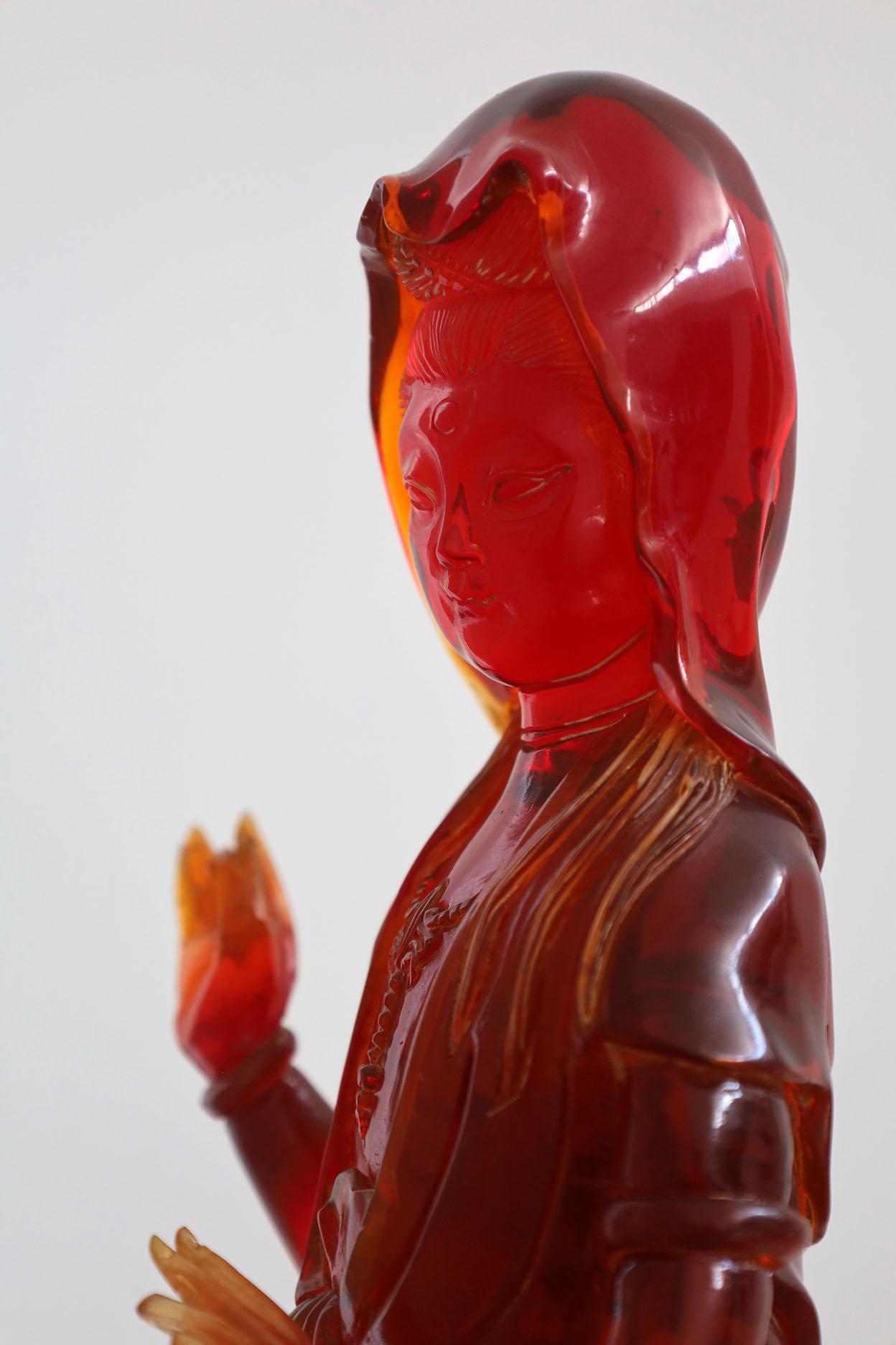 Antique Cherry Amber Resin Guanyin Sculpture For Sale 2