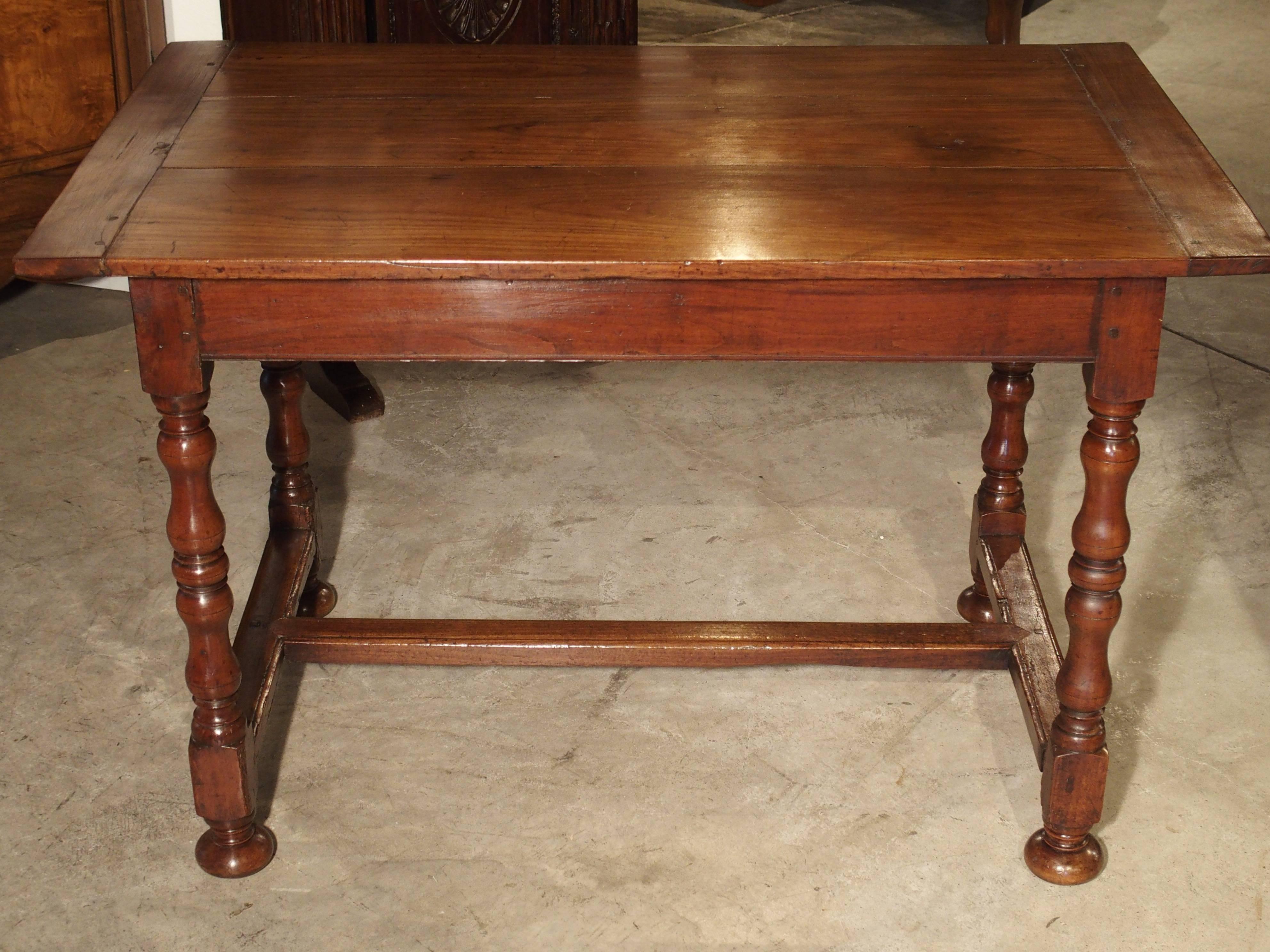 French Antique Cherry and Walnut Wood Side Table, 18th Century