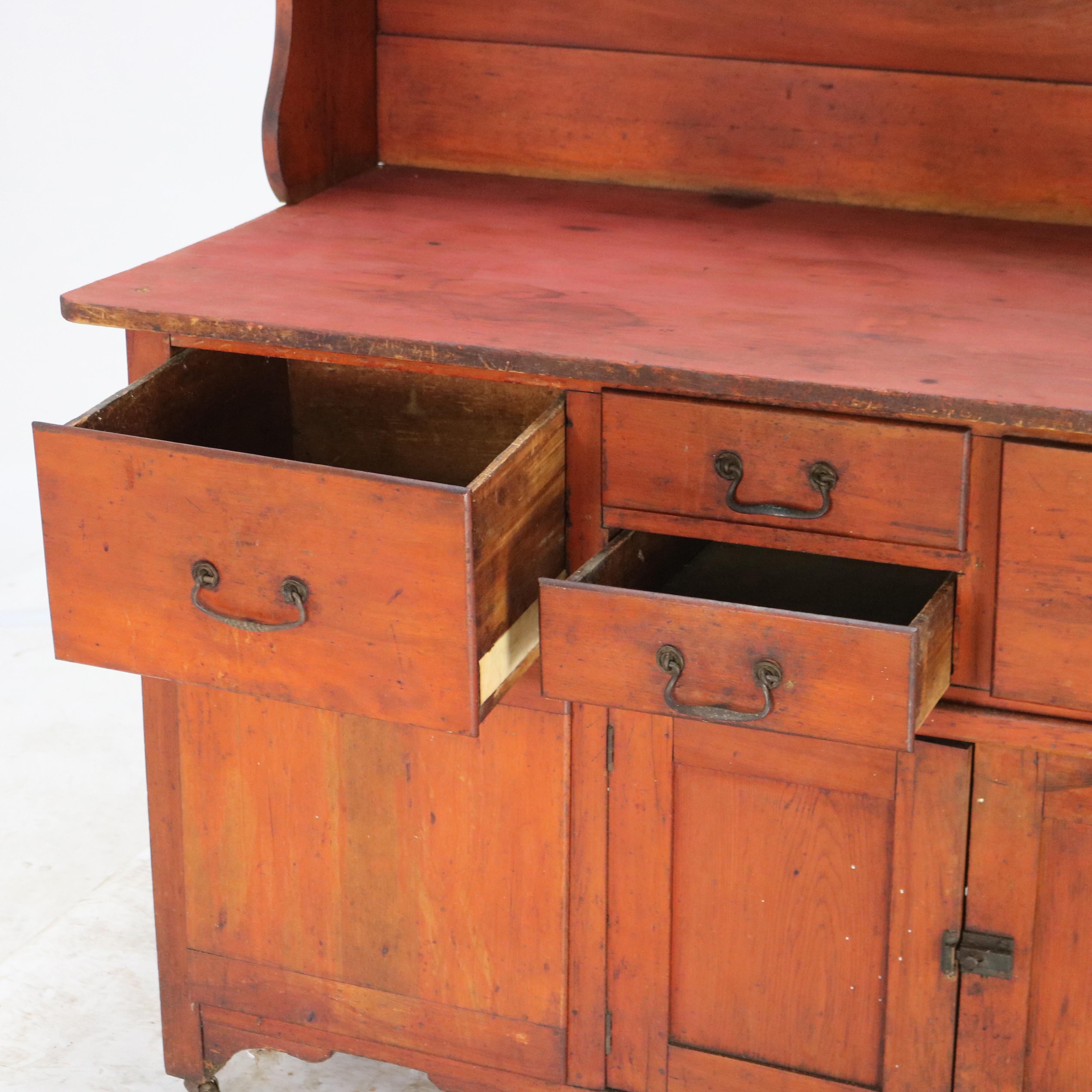 Antique Cherry Bakers Kitchen Cabinet with Upper Step-Back C1920 6